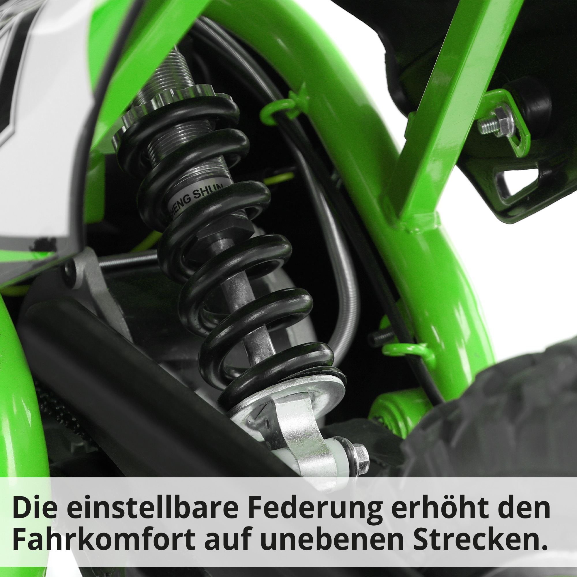 Elektro-Pocketbike mit einstellbarer Federung für höchsten Komfort beim Fahren 