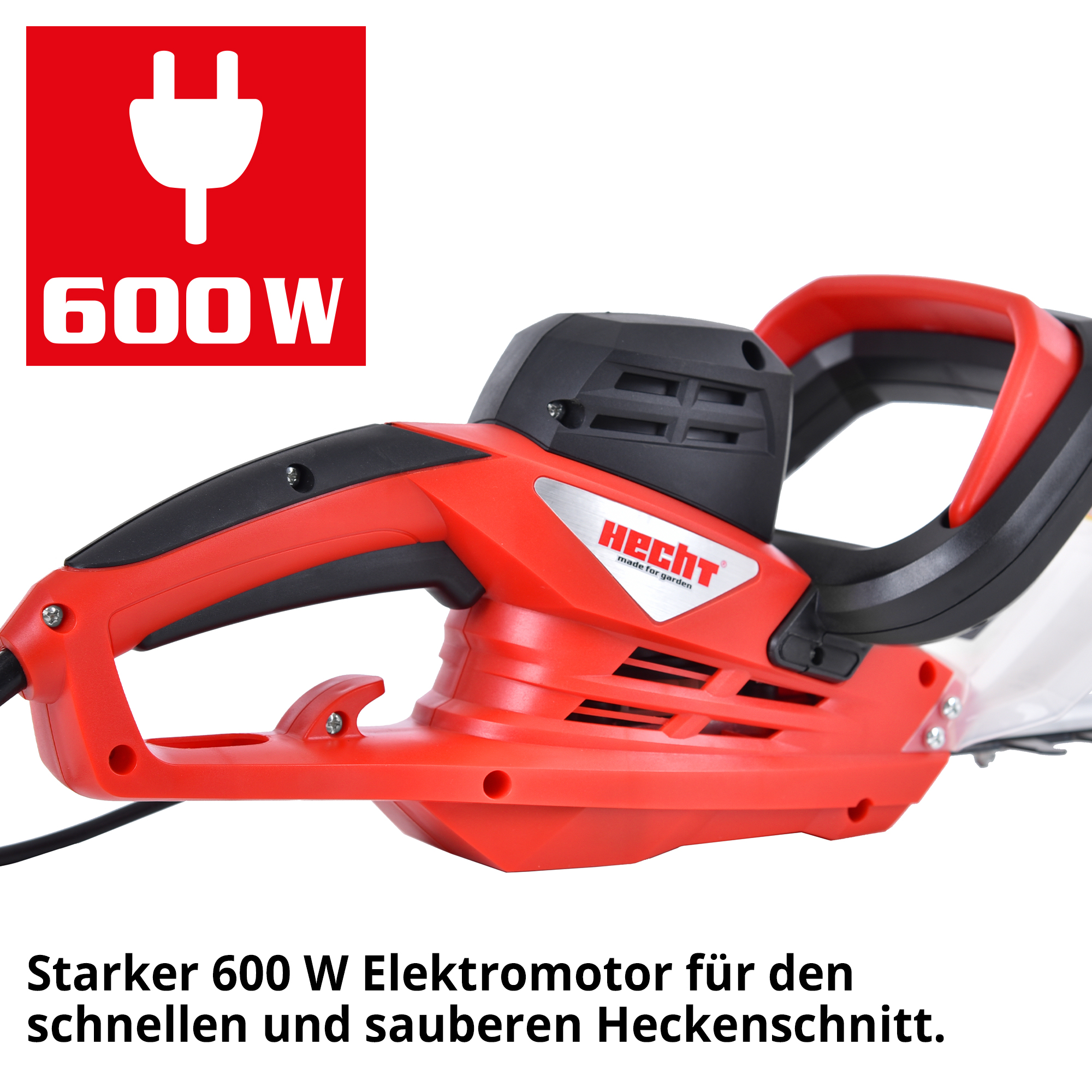 Elektro-Gartenschäre mit kraftvollen 600 W Elektro Motor für ein sauberes Ergebnis 