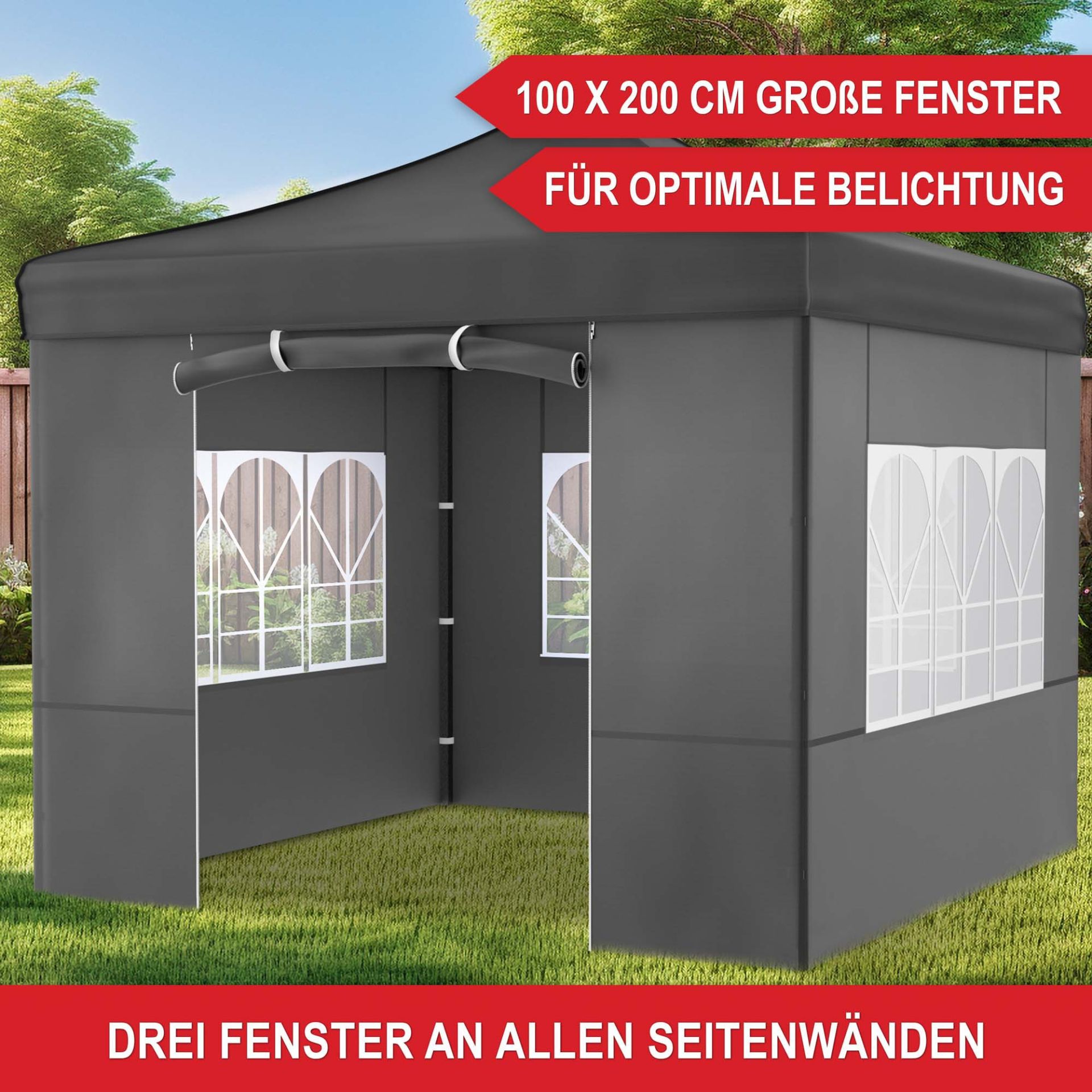Pavillon Grau - Große Fenster, optimale Belichtung, 3 Fenster an allen Seitenwänden
