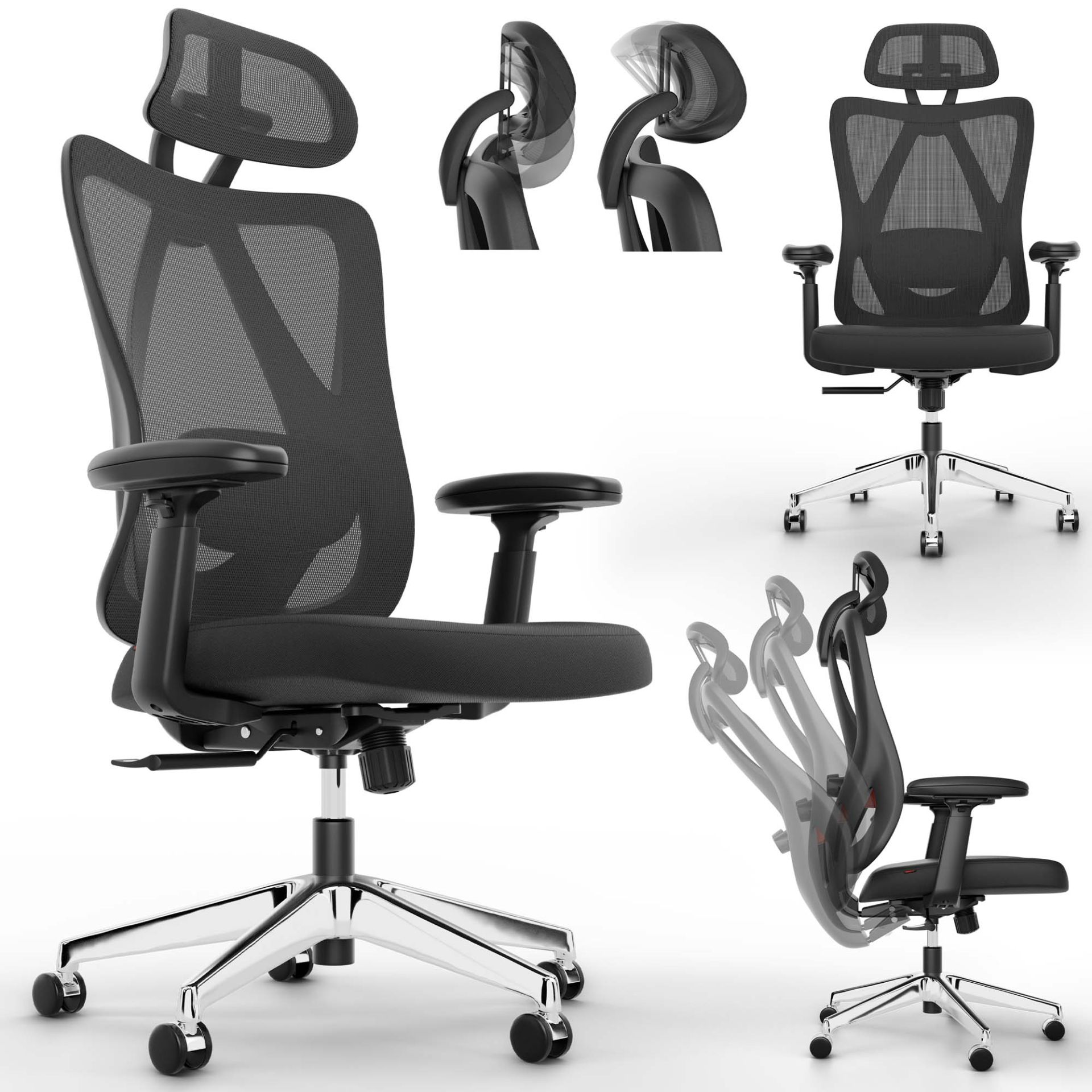 Bürostuhl Monaco schwarz - Mit verstellbarer Kopflehne Bürostuhl Monaco schwarz - Mit verstellbarer Kopflehne