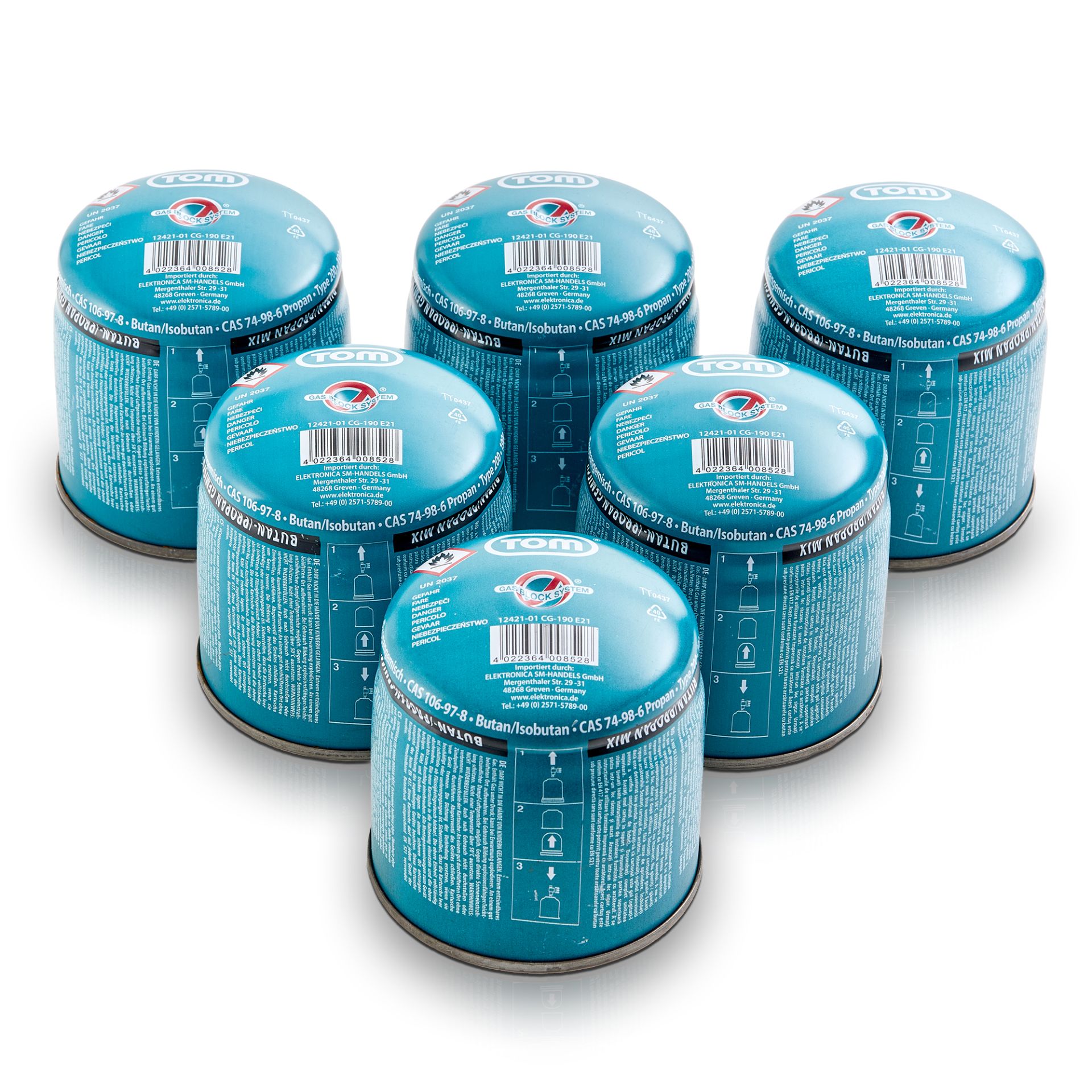 6 Stech-Kartuschen CG-190 TOM Butan Gas