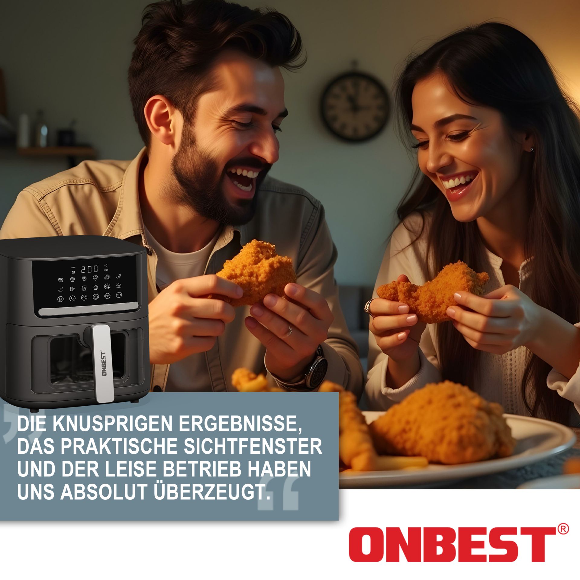 Heißluftfritteuse Airfryer - Knusprige Ergebnisse; praktisches Sichtfenster; leiser Betrieb