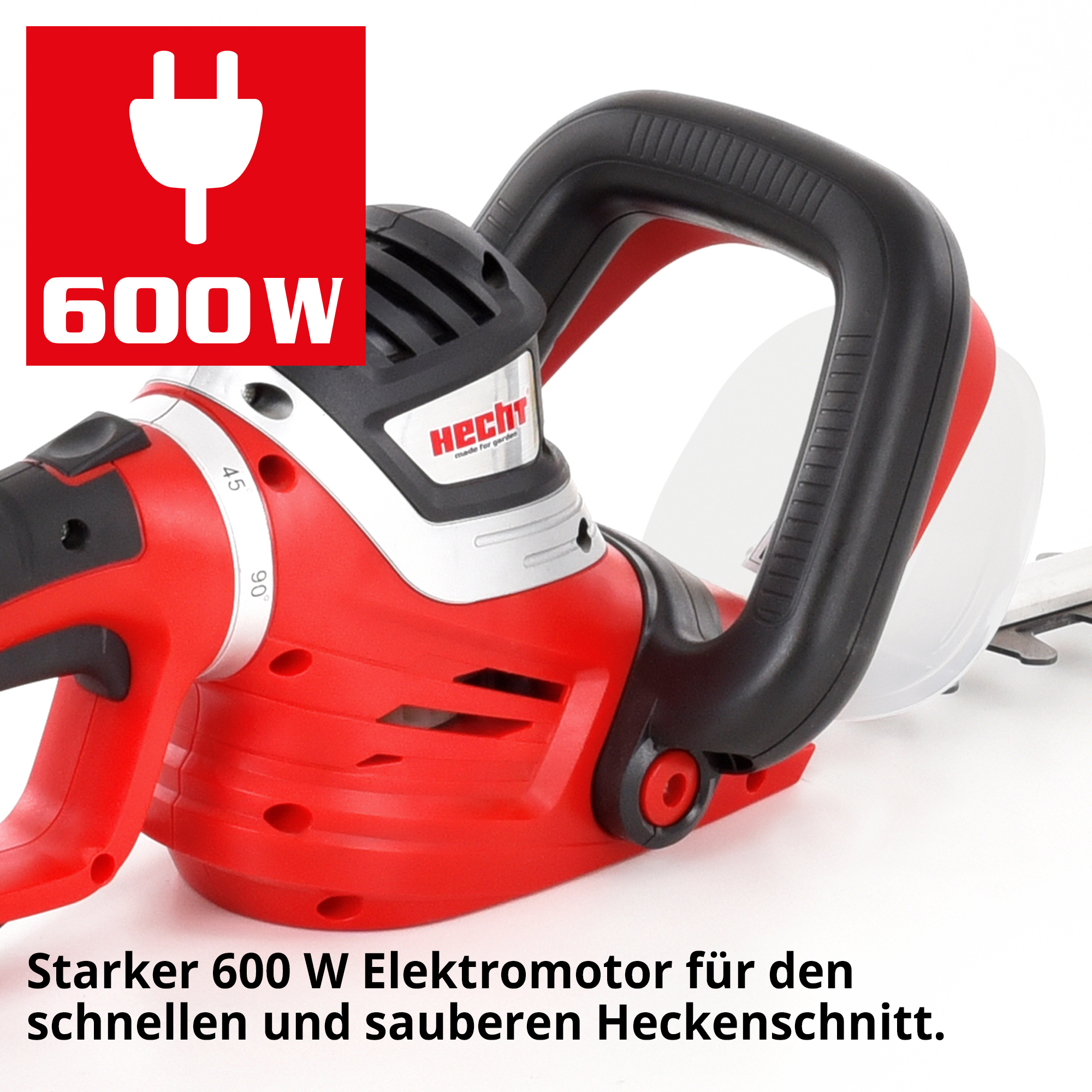 Elektro-Heckenschere mit kraftvollen 600 Watt Elektromotor für schnelles vorankommen 