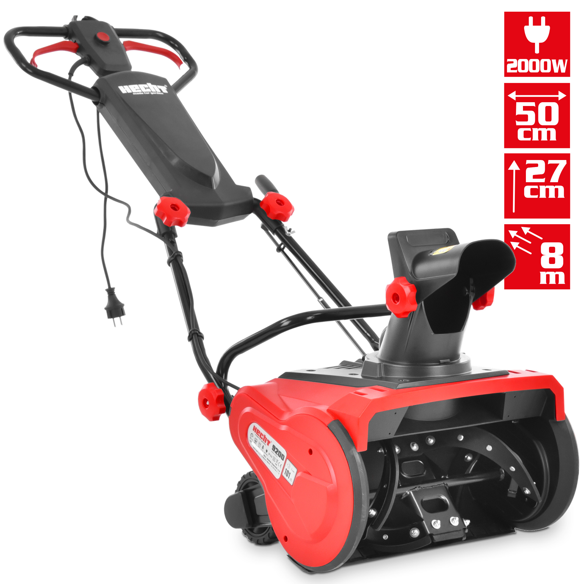Elektro-Schneefräse mit 2000 Watt E-Motor für Leistung bis 27 cm Schneehöhe 