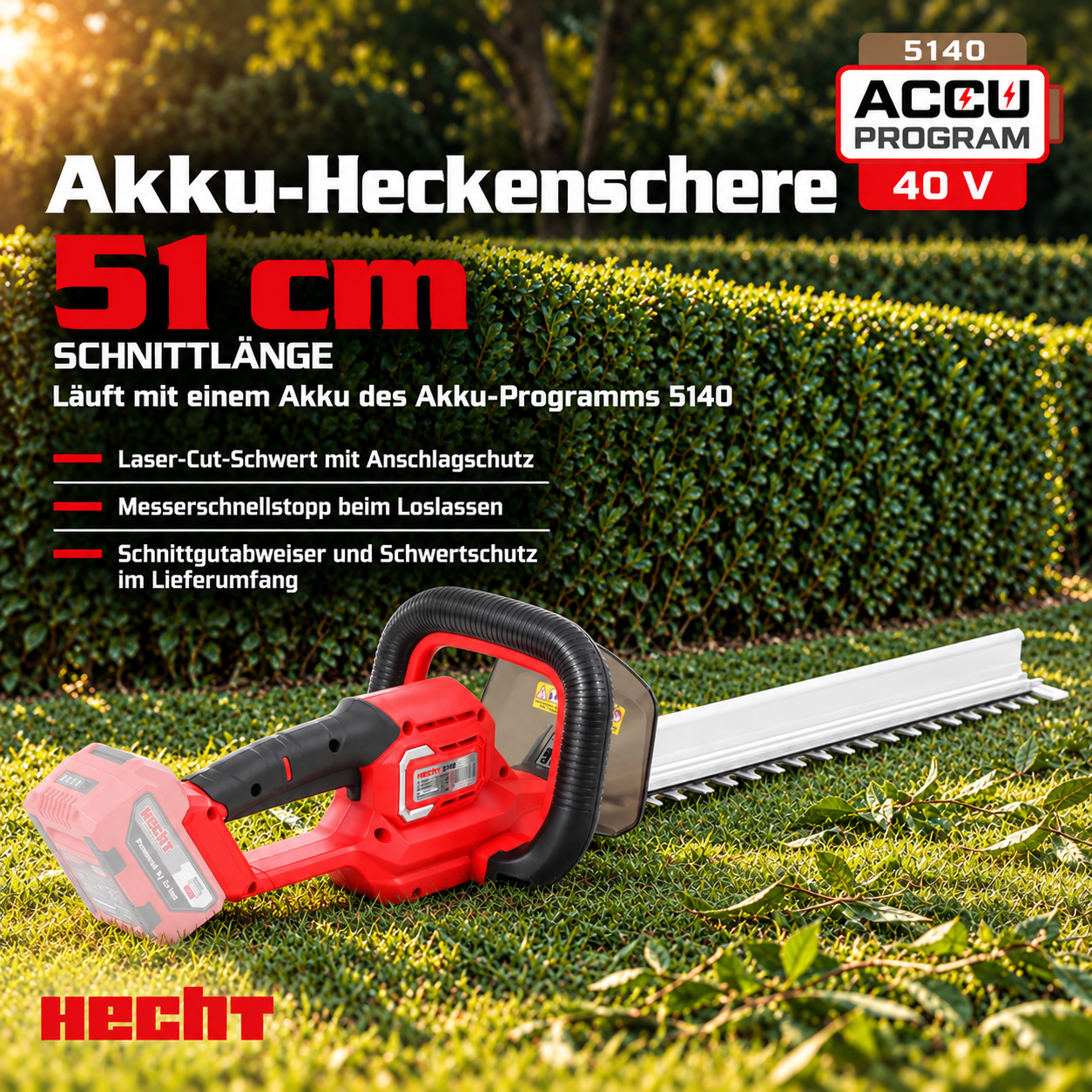 HECHT Akku-Heckenschere 6140: Starke 51 cm Schnittlänge für Hecken (Dieses Bild wurde mit Hilfe von KI generiert.)