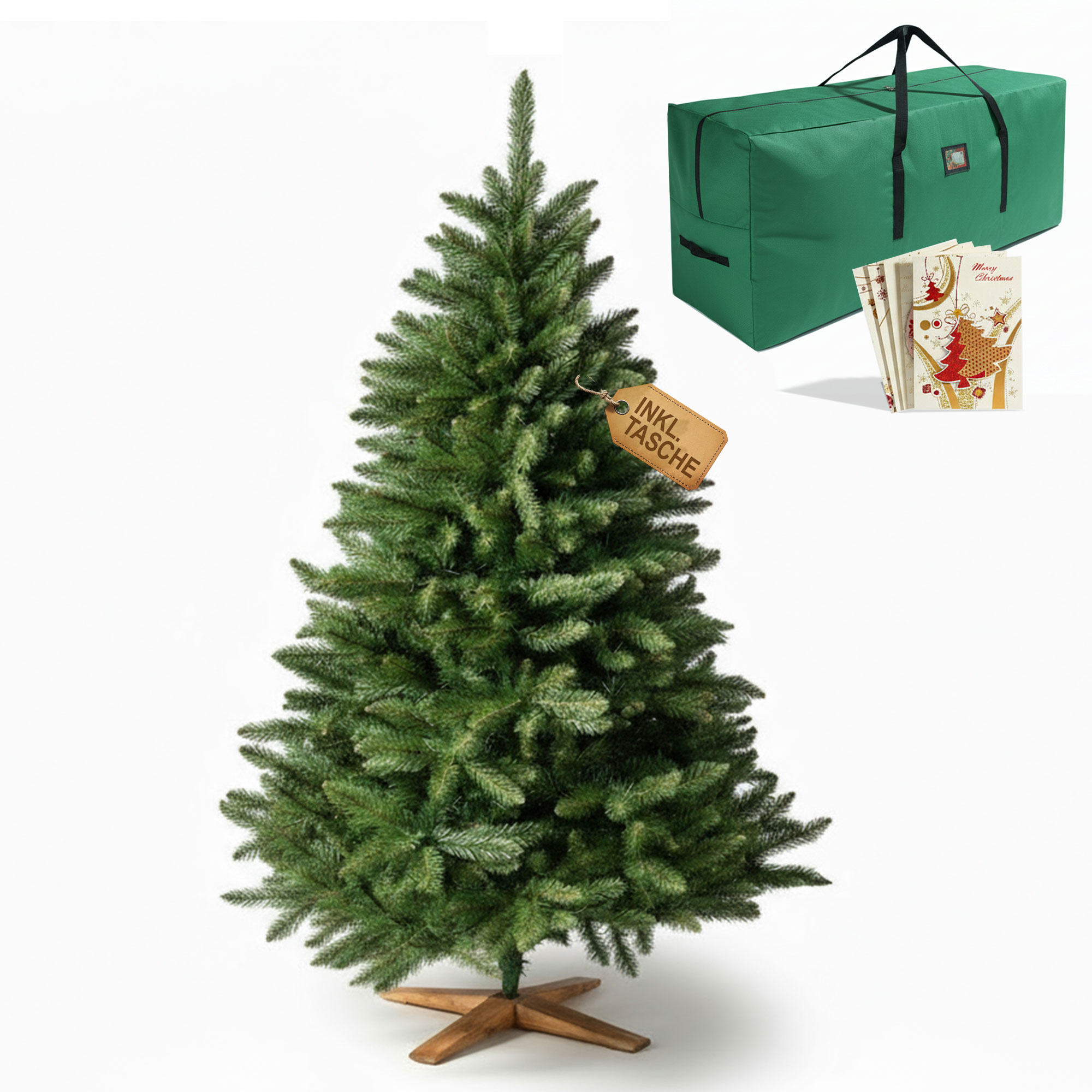 Künstlicher Weihnachtsbaum mit Tasche und Karten