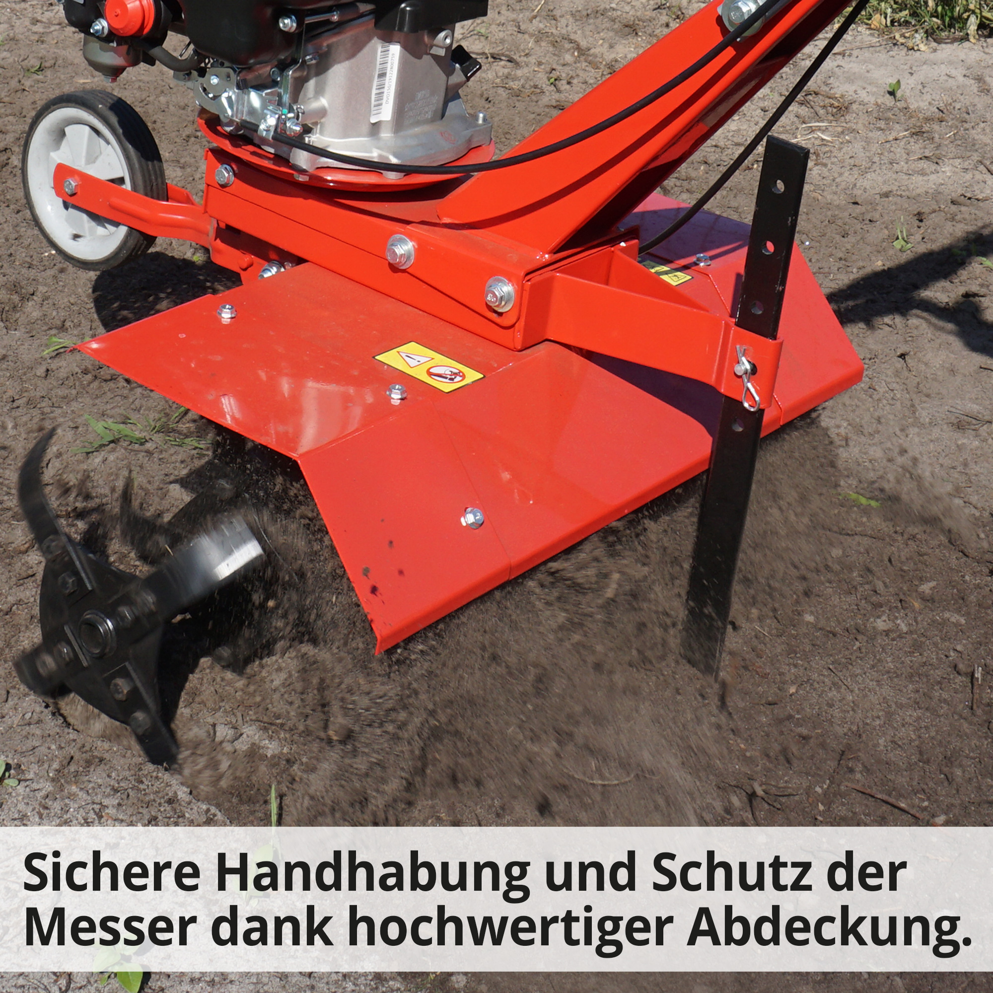 Gartenhacke; Sichere Handhabung und Schutz der Messer dank hochwertiger Abdeckung