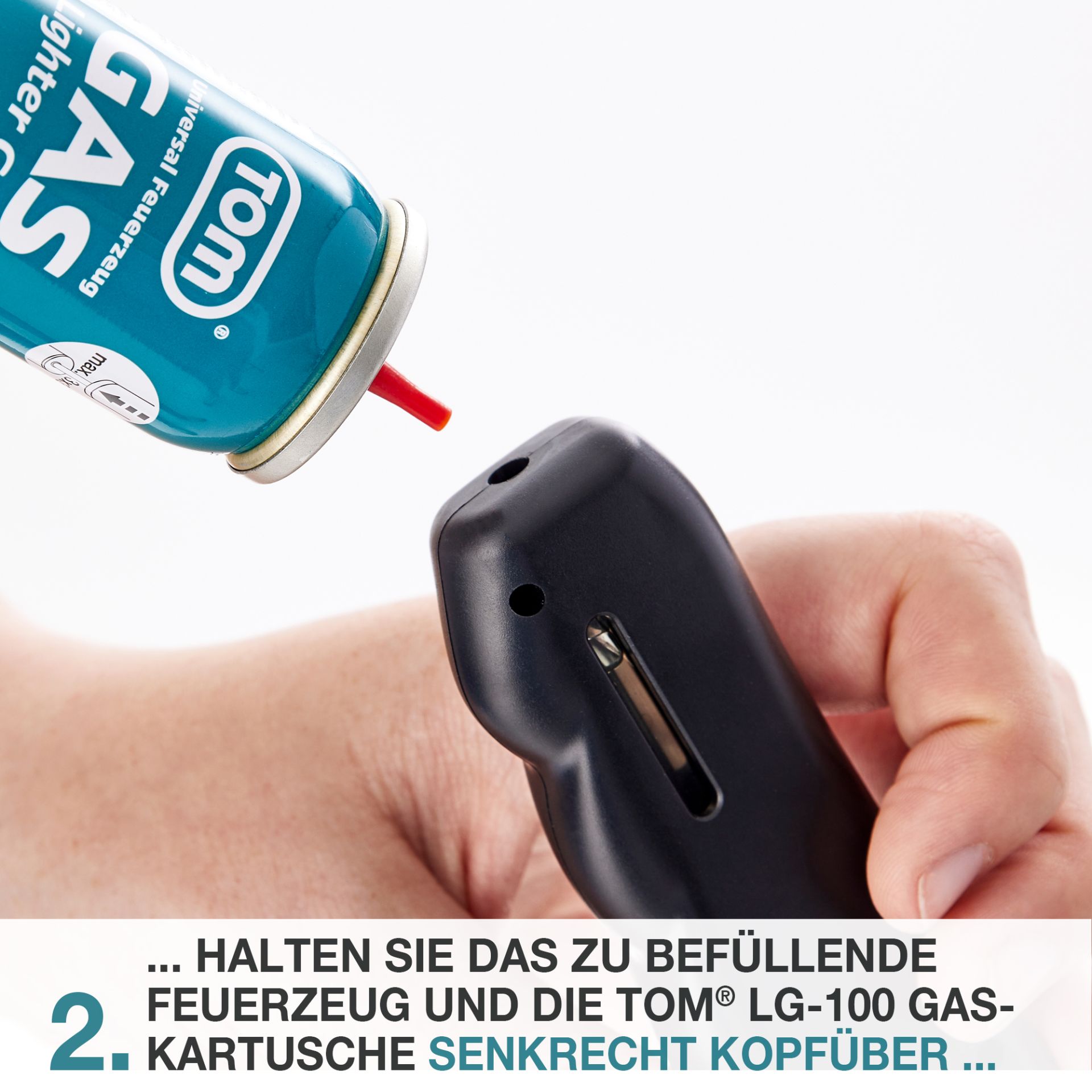 TOM LG-100 Feuerzeug Gas; Kopfüber nachfüllen