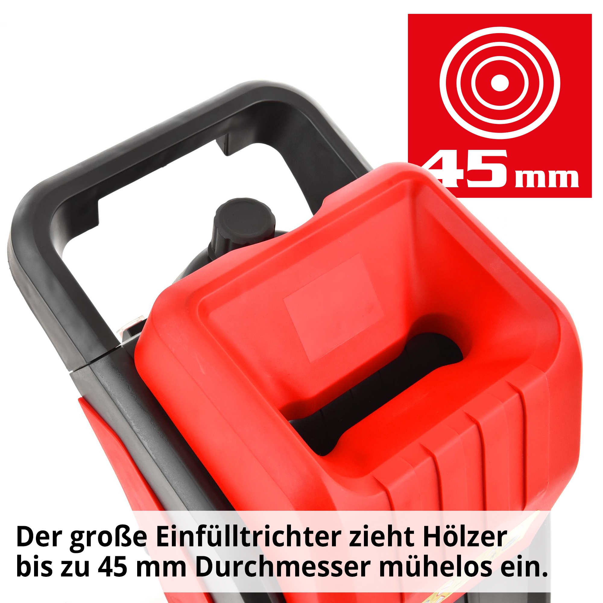 Hecht 625 Elektro Gartenhäcksler; Der große Einfülltrichter zieht Hölzer mit dickem Durchmesser mühelos ein
