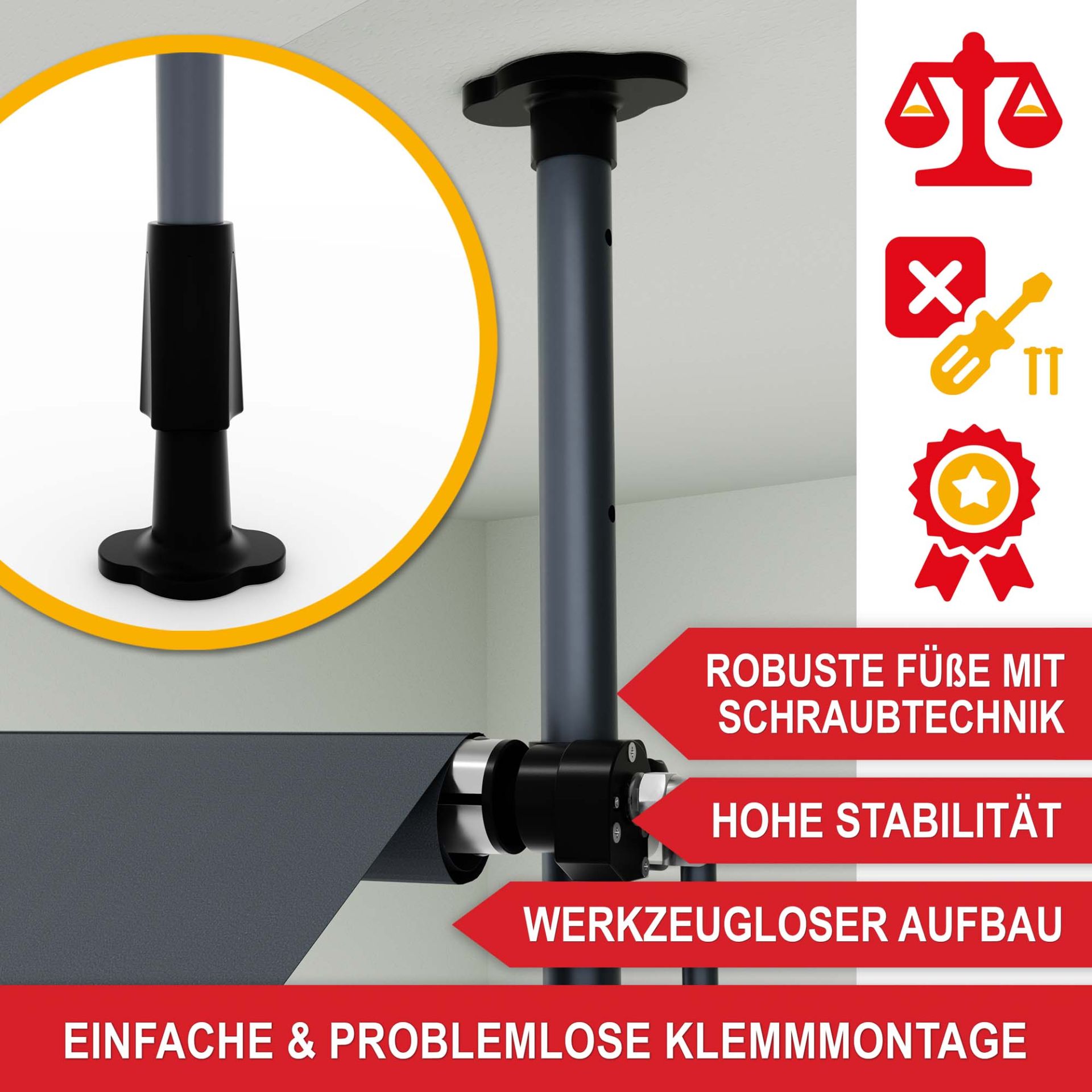 Balkonmarkise M Anthrazit - Robuste Füße mit Schraubtechnik, hohe Stabilität, werkzeugloser Aufbau, einfache und pro
