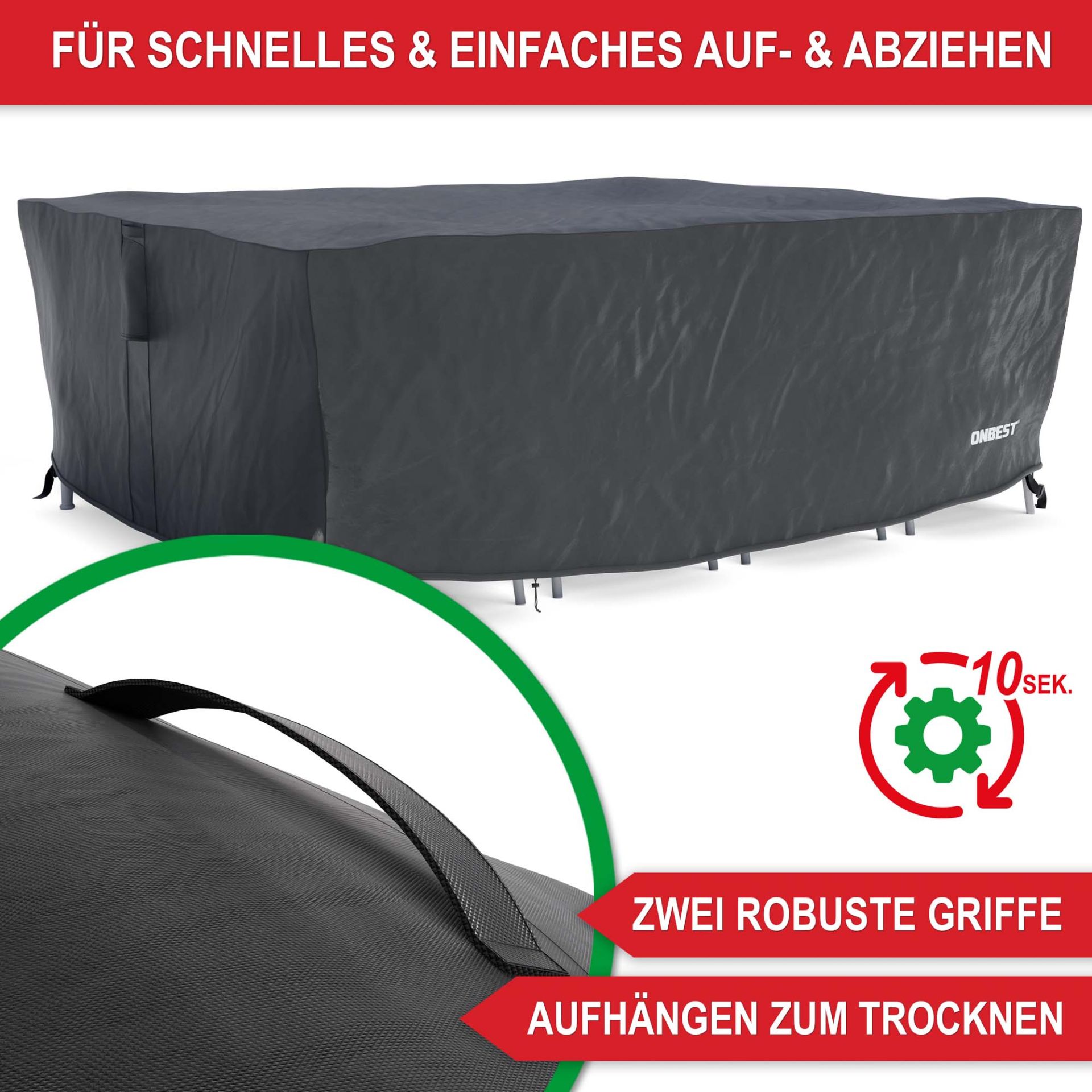 Möbel Abdeckhaube XXL - Schnelles und einfaches auf- und abziehen, 2 robuste Griffe, aufhängen zum trocknen