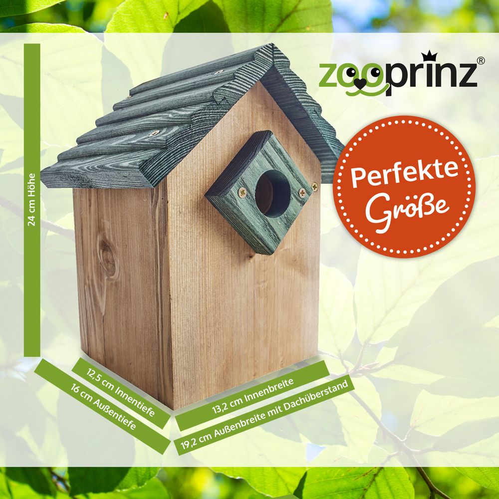 Nistkasten; Maße mit Dachüberstand: 19,2 x 16 x 24 Zentimeter