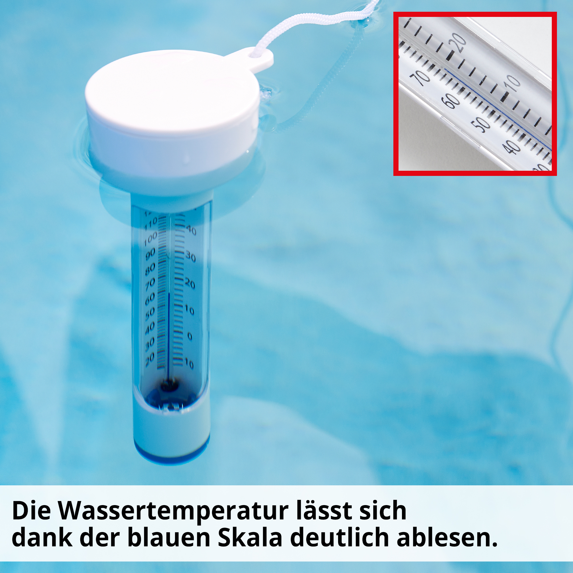 Hecht 060504 Wasser Thermometer; Die Wassertemperatur lässt sich dank der blauen Skala deutlich ablesen