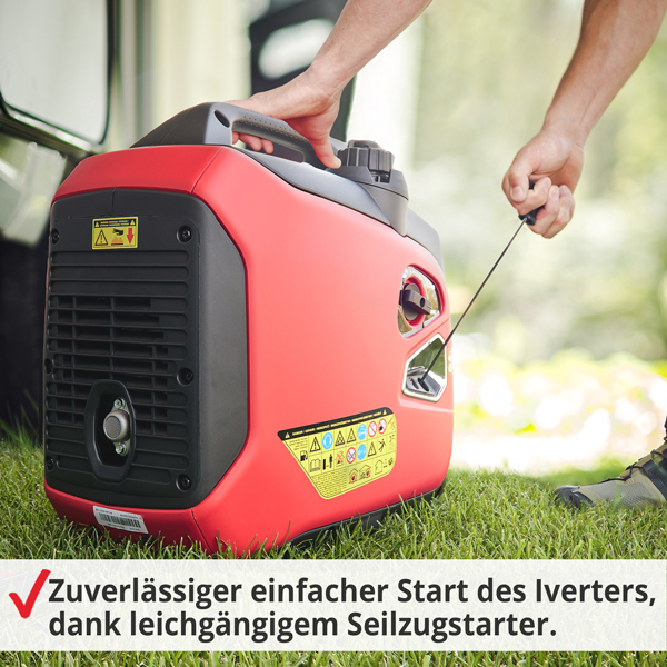Inverter Benzin Notstromaggregat mit leichtgängigem Seilzugstarter für einfachen Start des Inverters