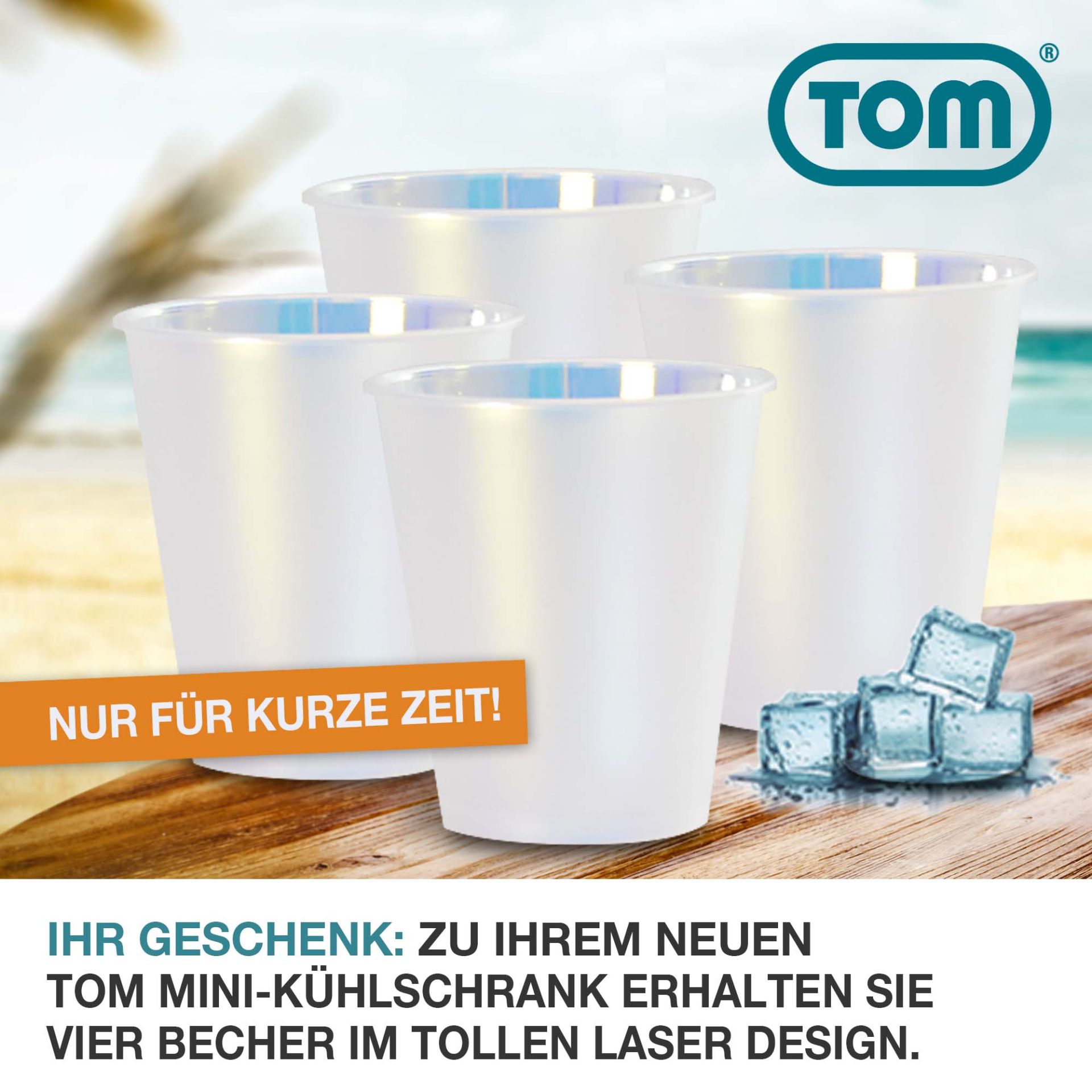 TOM Mini Kühlschrank; 4 Becher gratis dazu