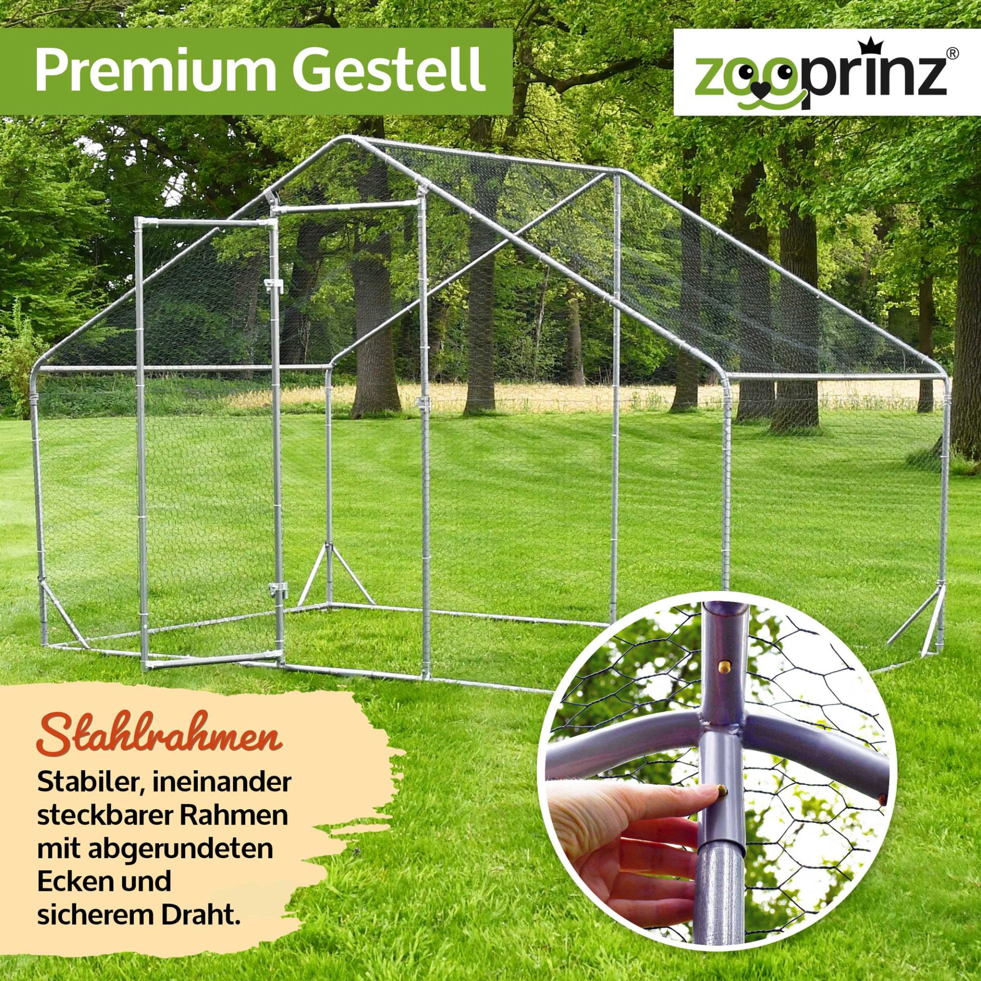 Hühnervoliere Steel; Ineinander steckbarer Stahlrahmen