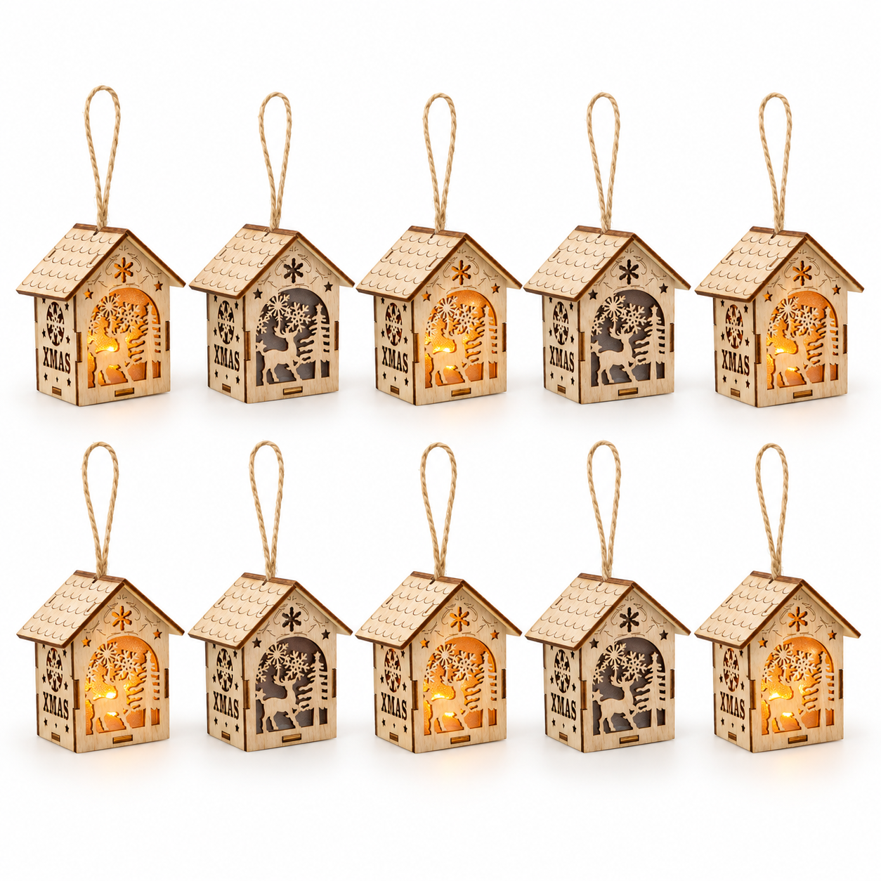 Onbest Weihnachtsbaum Schmuck LED Haus 10 Stück / Set 48012 (Dieses Bild wurde mit Hilfe von KI generiert.)