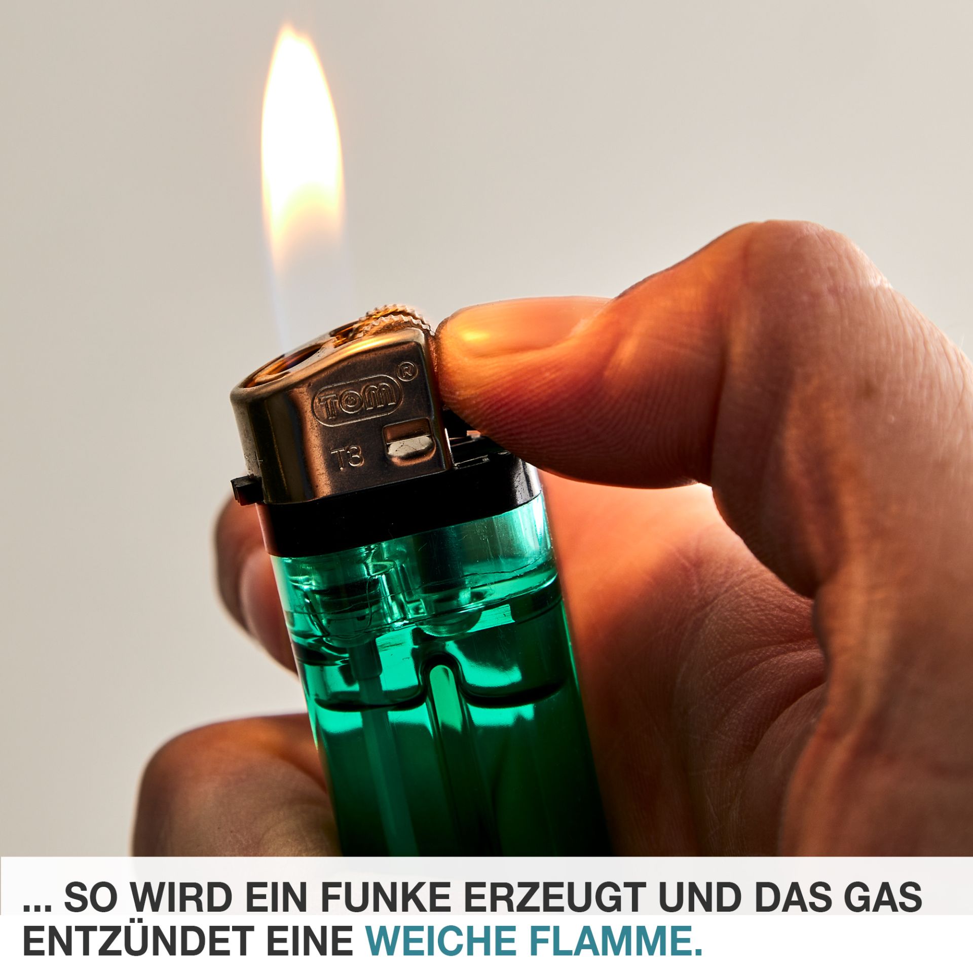TOM Reibrad Feuerzeug mit weicher Flamme