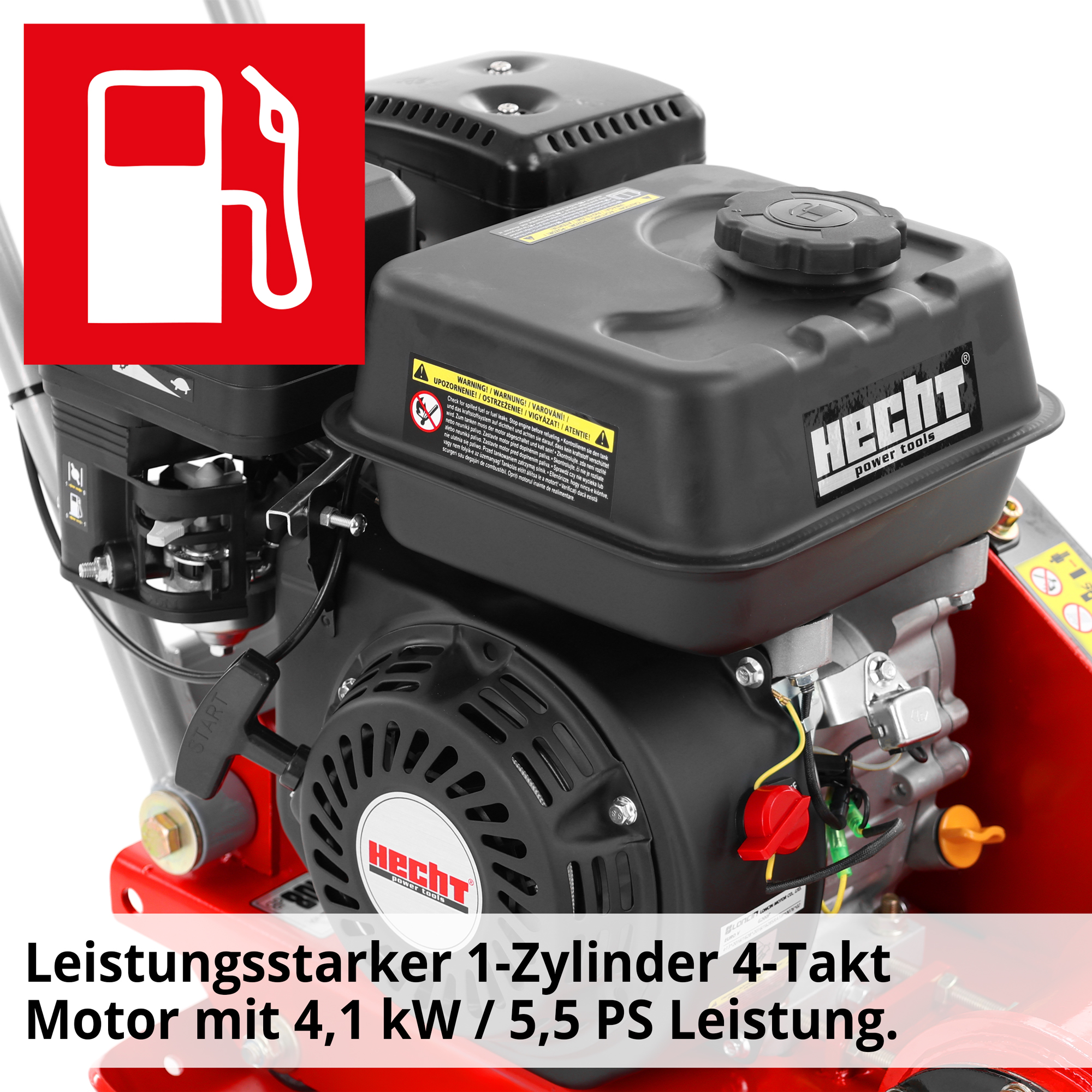 HECHT 1114 Rüttelplatte; Leistungsstarker 4-Takt Motor mit 4,1 kW / 5,5 PS Leistung
