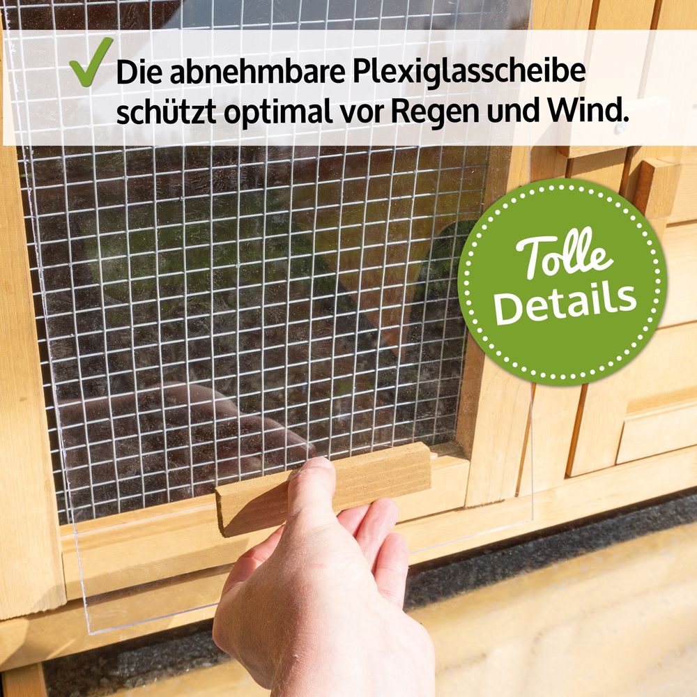 zooprinz Hasenstall Hasenfarm abnehmbare Plexiglasscheibe zum optimalen Schutz vor Regen und Wind