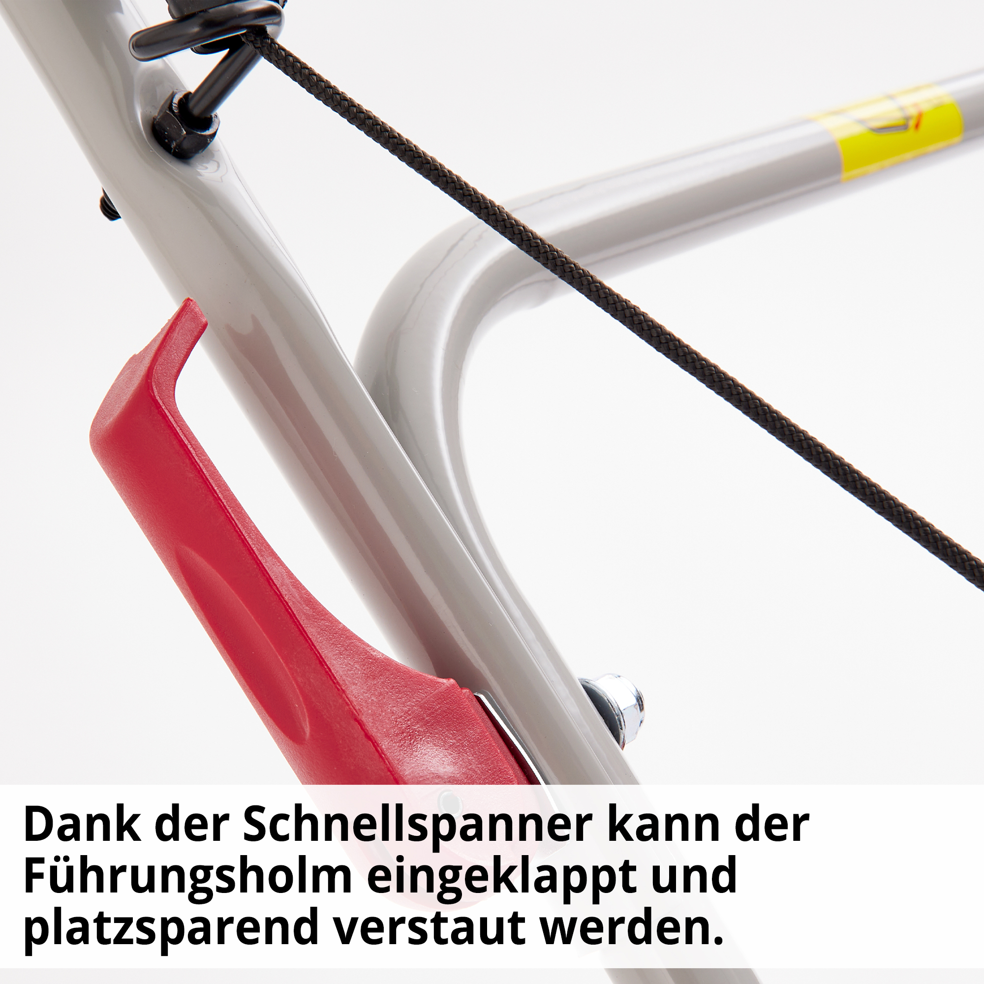 Benzinrasenmäher mit Schnellspanner für Führungsholm zum Einklappen und Platzsparenden Verstauen 