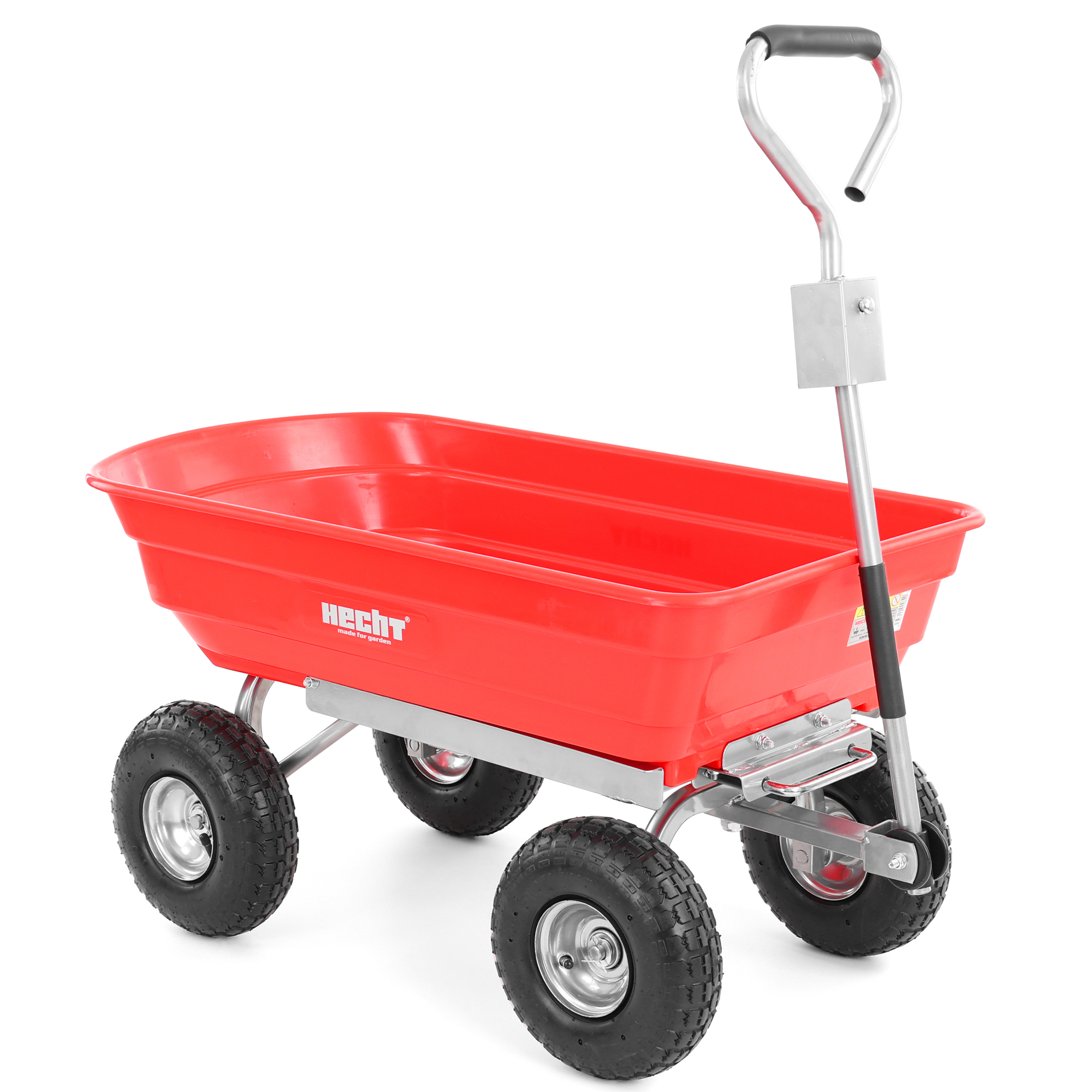 Transportwagen HECHT mit roter Kunststoffwanne und Luftreifen für Gartenarbeiten und Transport