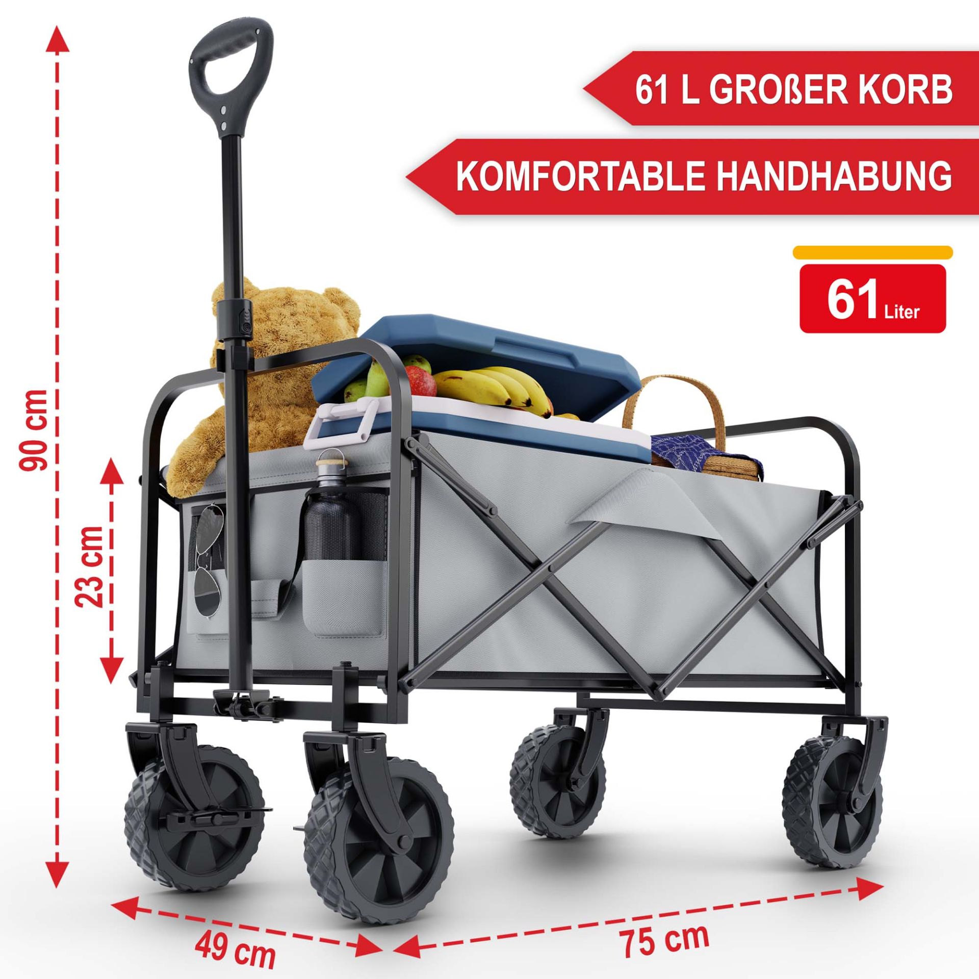 Bollerwagen grau - Großer Korb, komfortable Handhabung