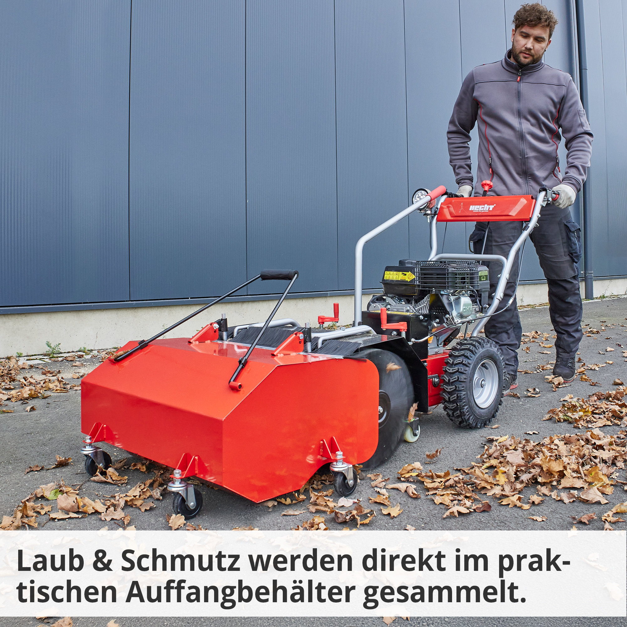 Laub und Schmutz werden direkt im Auffangbehälter gesammelt