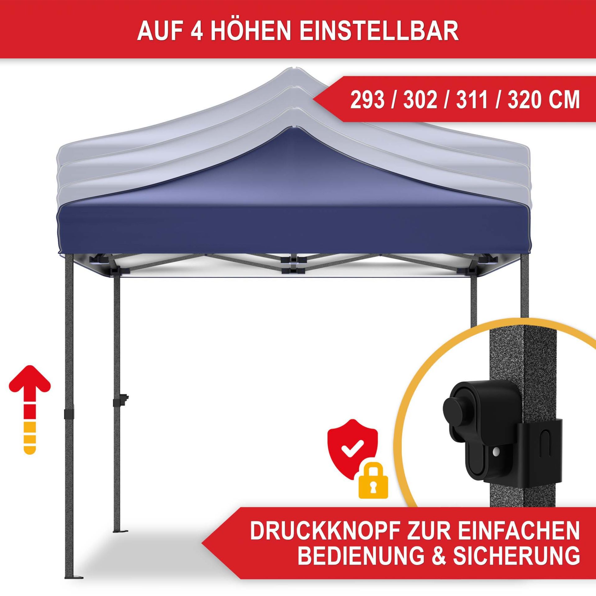 Pavillon blau - Auf 4 Höhen einstellbar, Druckknopf zur einfachen Bedienung und Sicherung