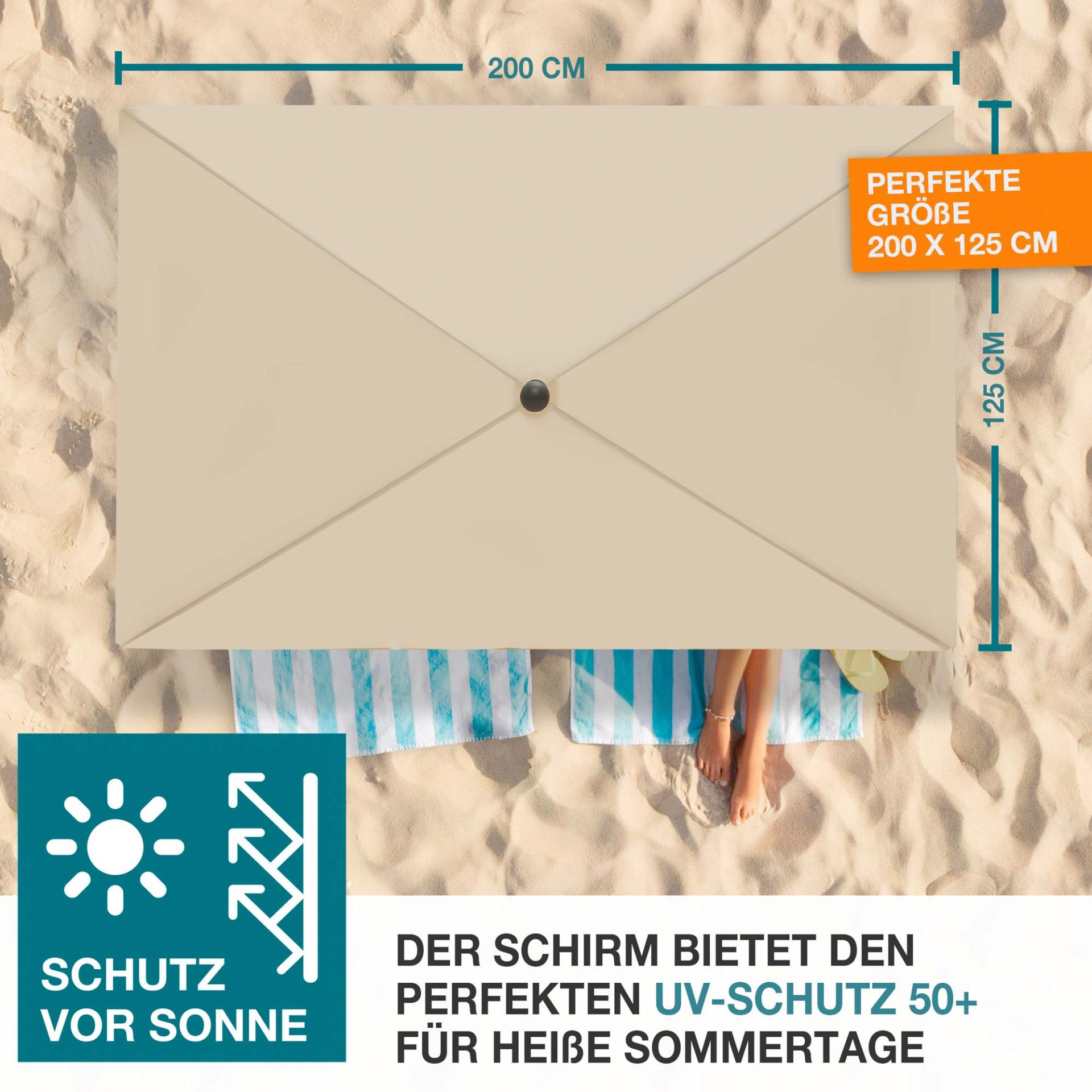 TOM Sonnenschirm SU-100 Beige; 200 x 125 Zentimeter
