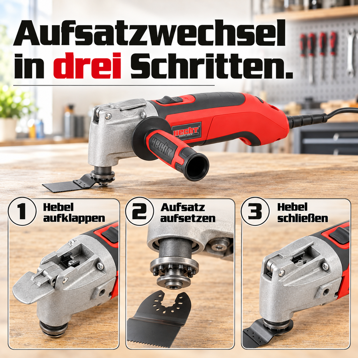 Werkzeugwechsel am Multitool: In drei einfachen Schritten ohne Schlüssel (Dieses Bild wurde mit Hilfe von KI generiert.)