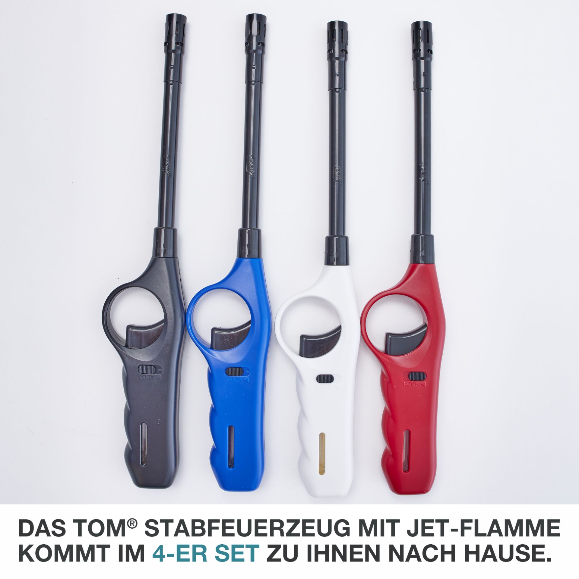 Vier Mal TOM Stabfeuerzeug fest im Lieferumfang