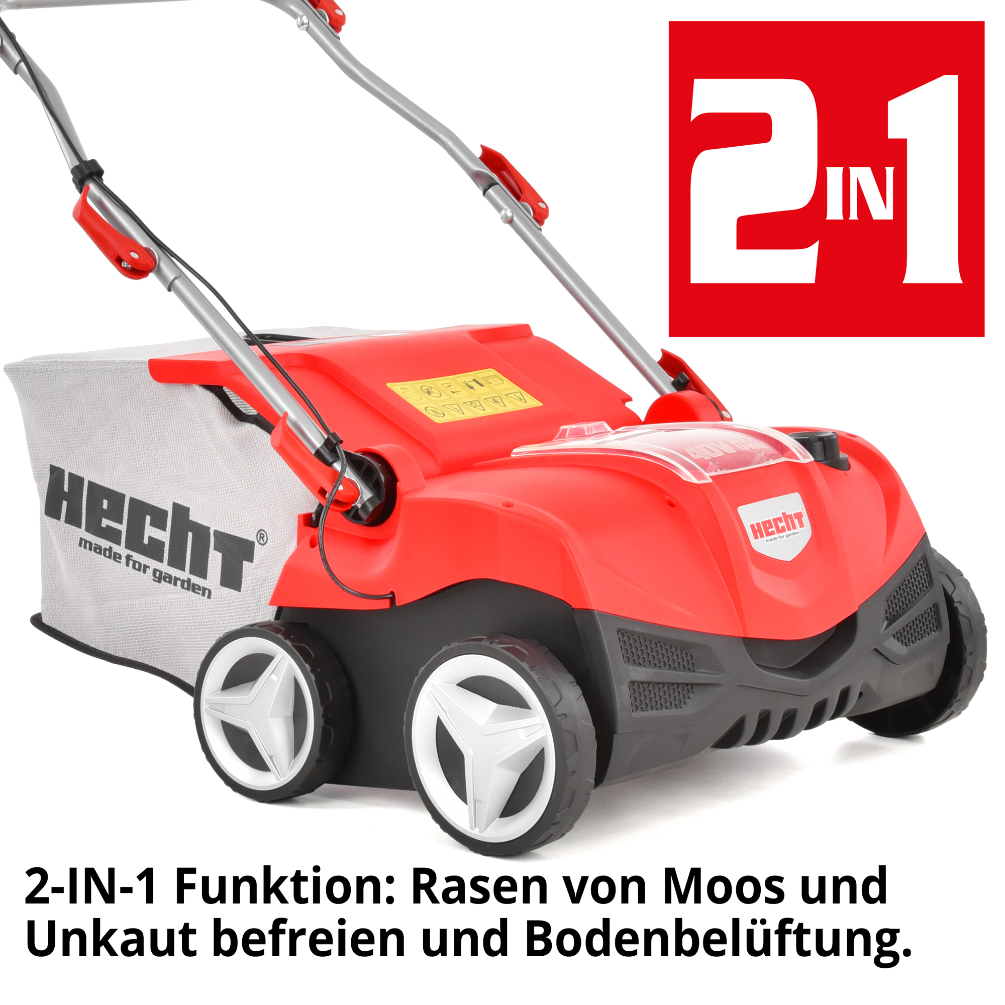 Vertikutierer; 2 in 1: Rasen von Moos und Unkraut befreien und Bodenbelüftung 