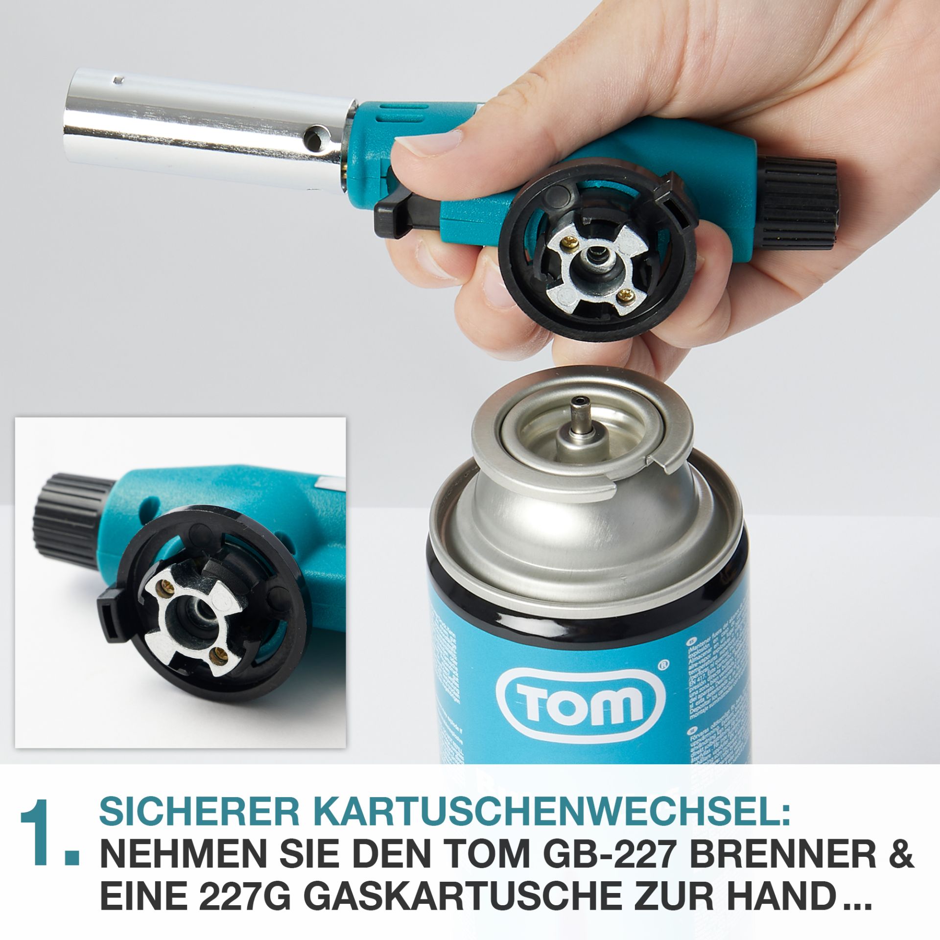 TOM Lötbrenner GB-227; sicherer Kartuschenwechsel