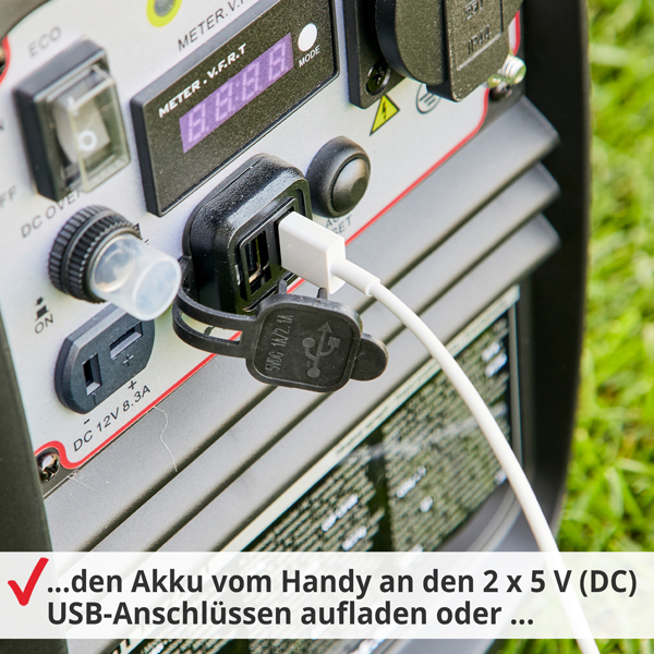 Inverter Benzin Notstromaggregat mit USB Anschlüssen zum Handy aufladen
