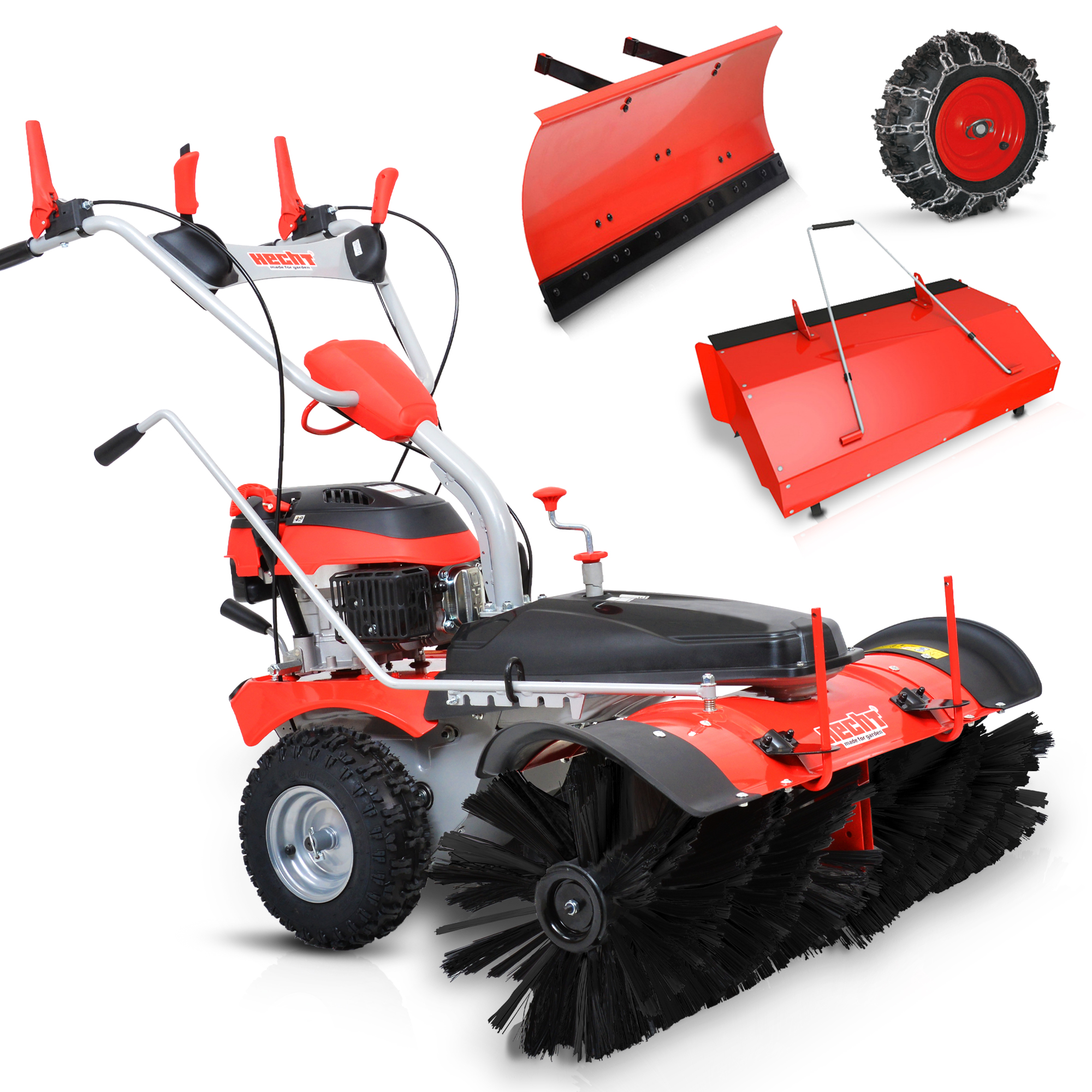 HECHT Benzin Kehrmaschine 8101 S inklusive Auffangbox, Schneeschild und Schneeketten 