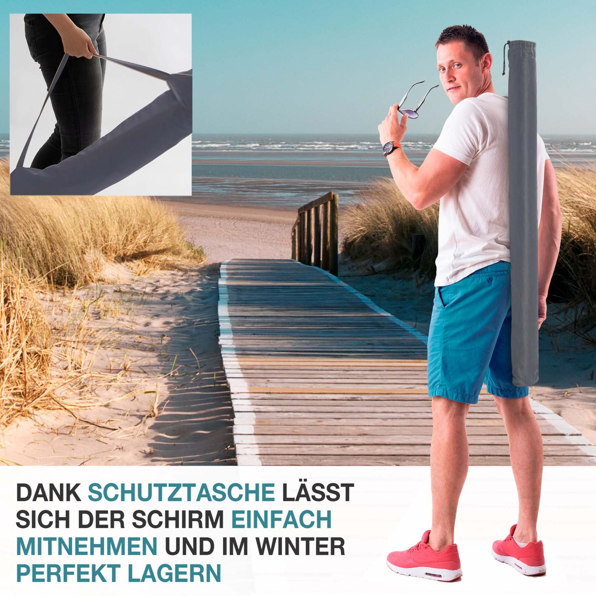 TOM Sonnenschirm SU-100 Anthrazit; mit Schutztasche zum mitnehmen