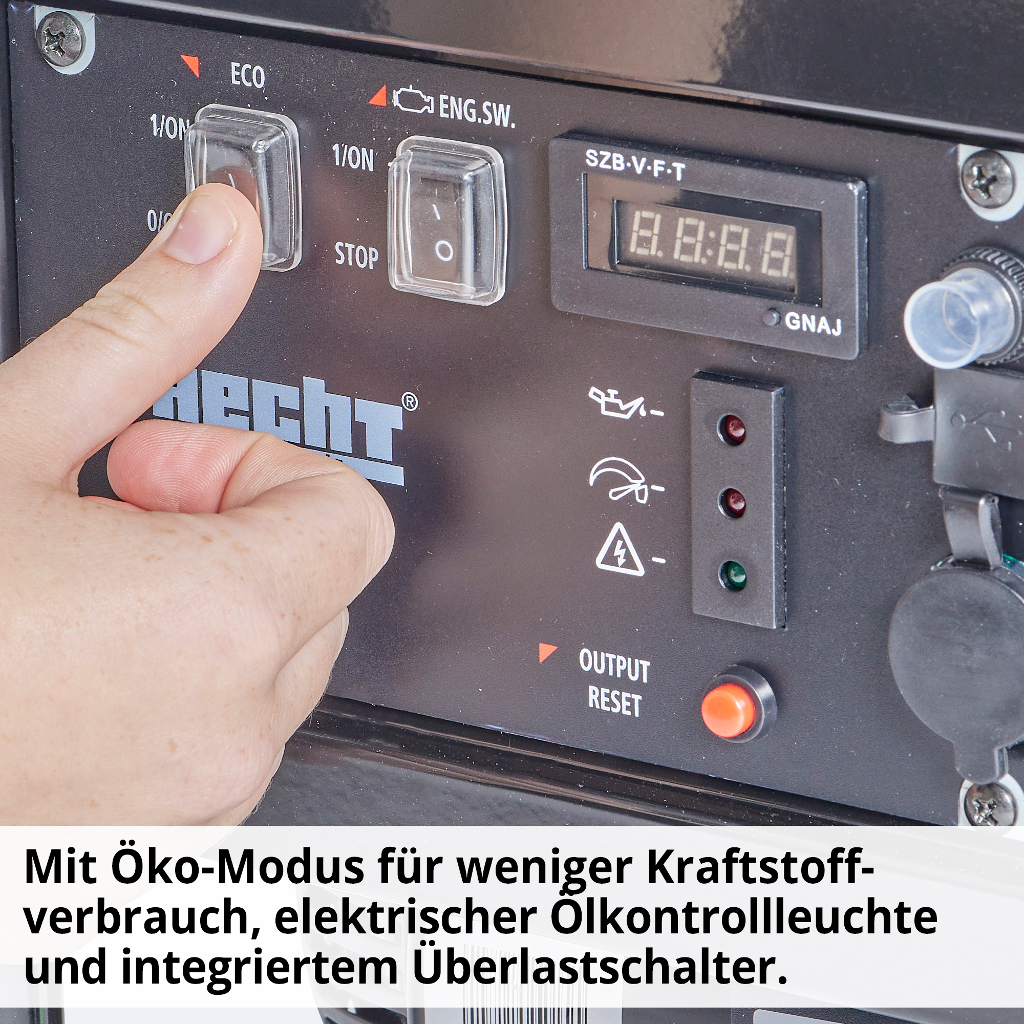 Hecht IG 3601 Inverter Benzin Notstromaggregat mit Öko-Modus für weniger Kraftstoffverbrauch, elektrischer Ölkontrollleuchte und integriertem Übrelastschalter