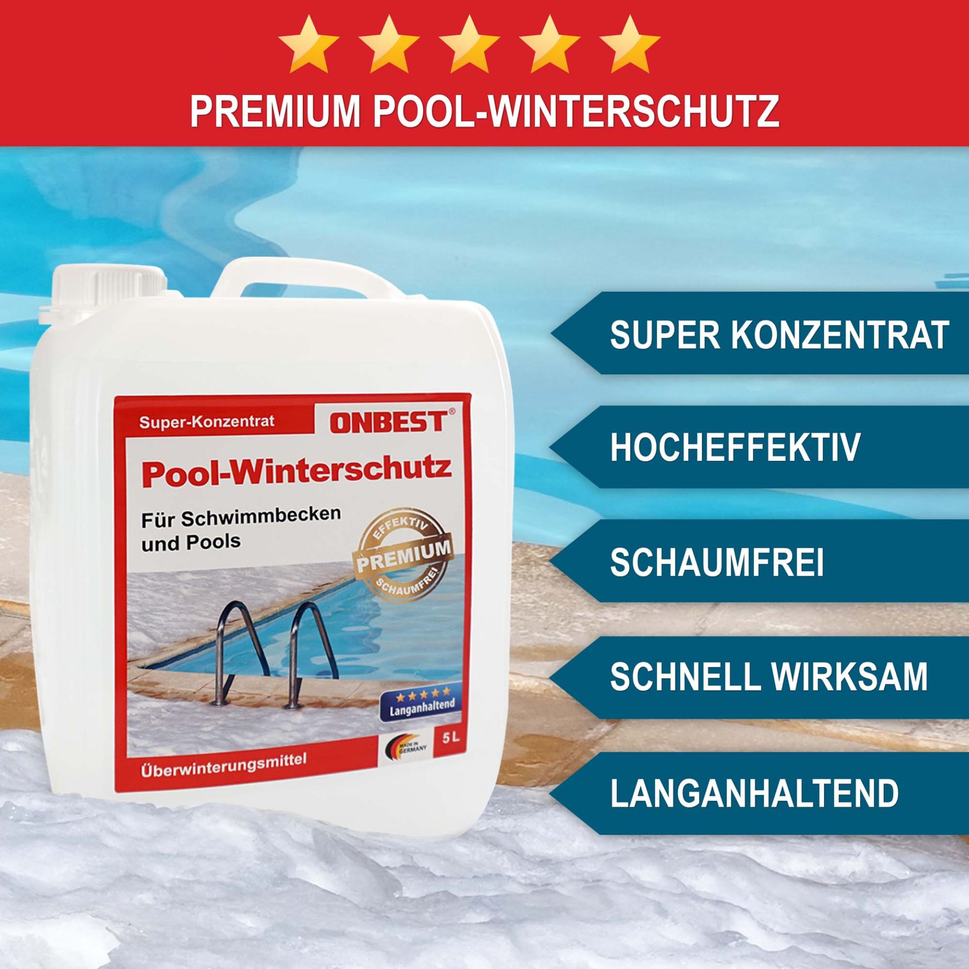 Pool Winterschutz 5L - Super Konzentrat, hocheffektiv, schaumfrei, schnell wirksam, langanhaltend