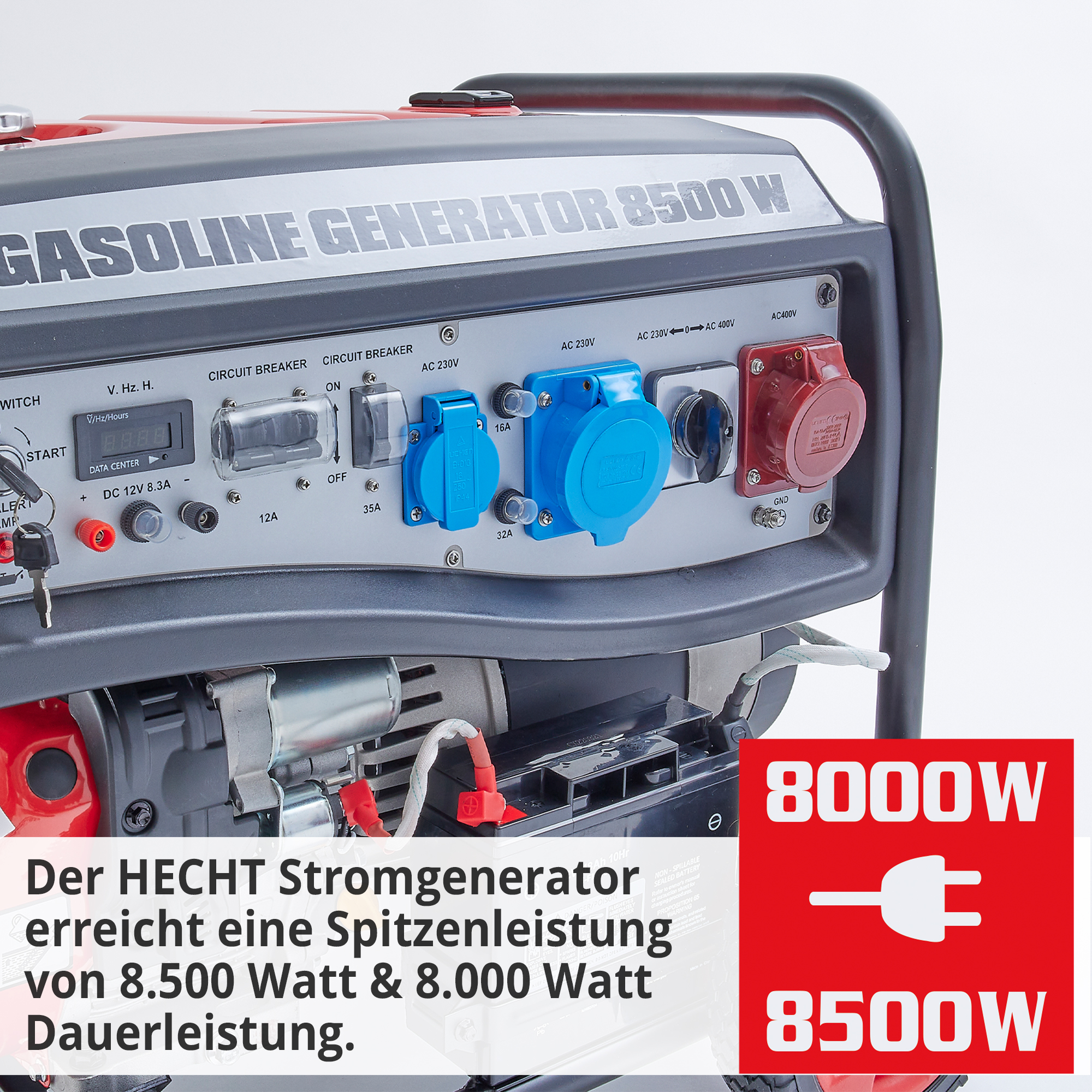 Hecht GG 11000 Notstromaggregat Benzin; Der moderne Generator erreicht eine hohe Spitzenleistung und Dauerleistung