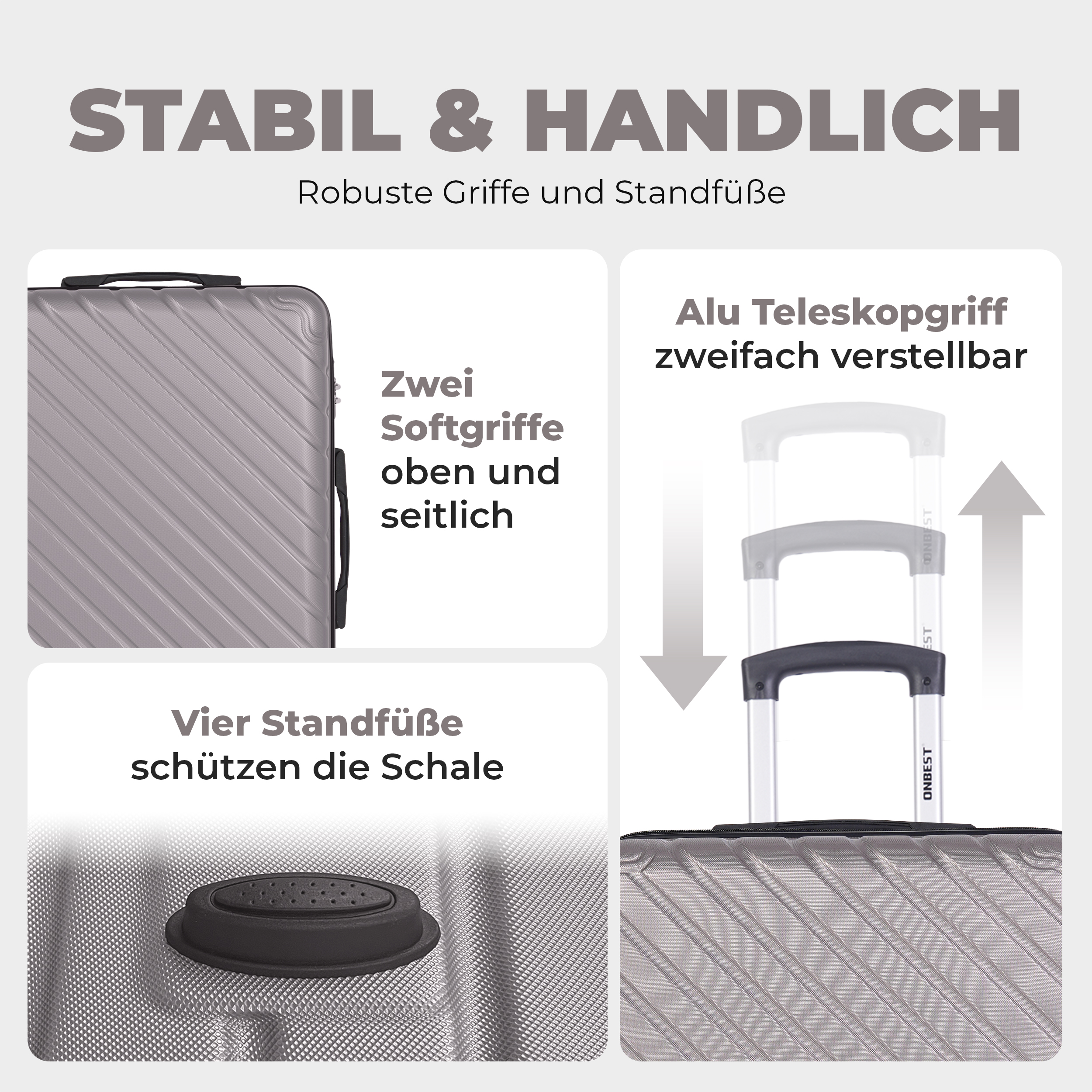 Trolley Set ONBEST 3-teilig Champagner mit Teleskopgriff und Softgriffen