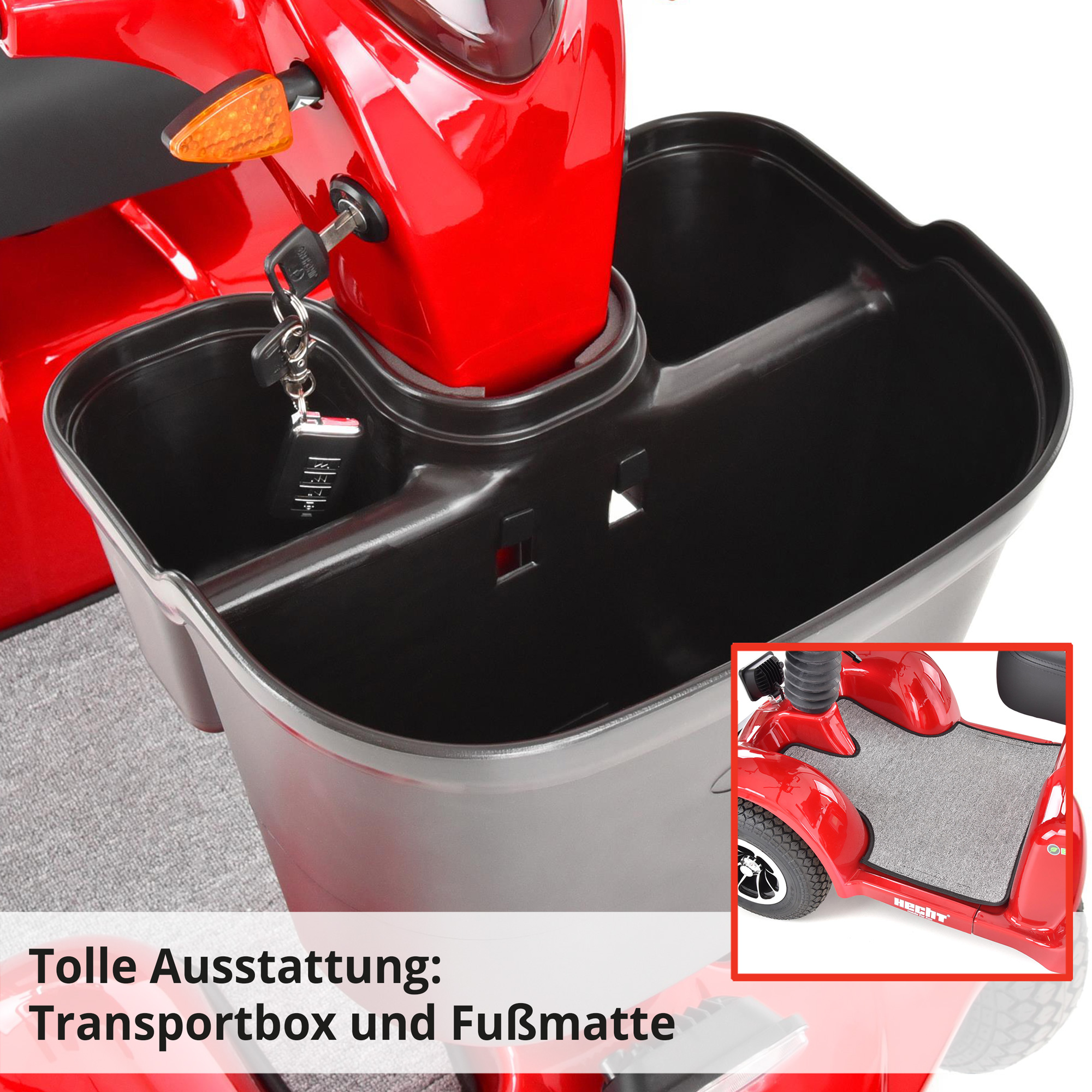 Hecht WISE RED Elektro Seniorenmobil mit toller Ausstattung; Transportbox und Fußmatte