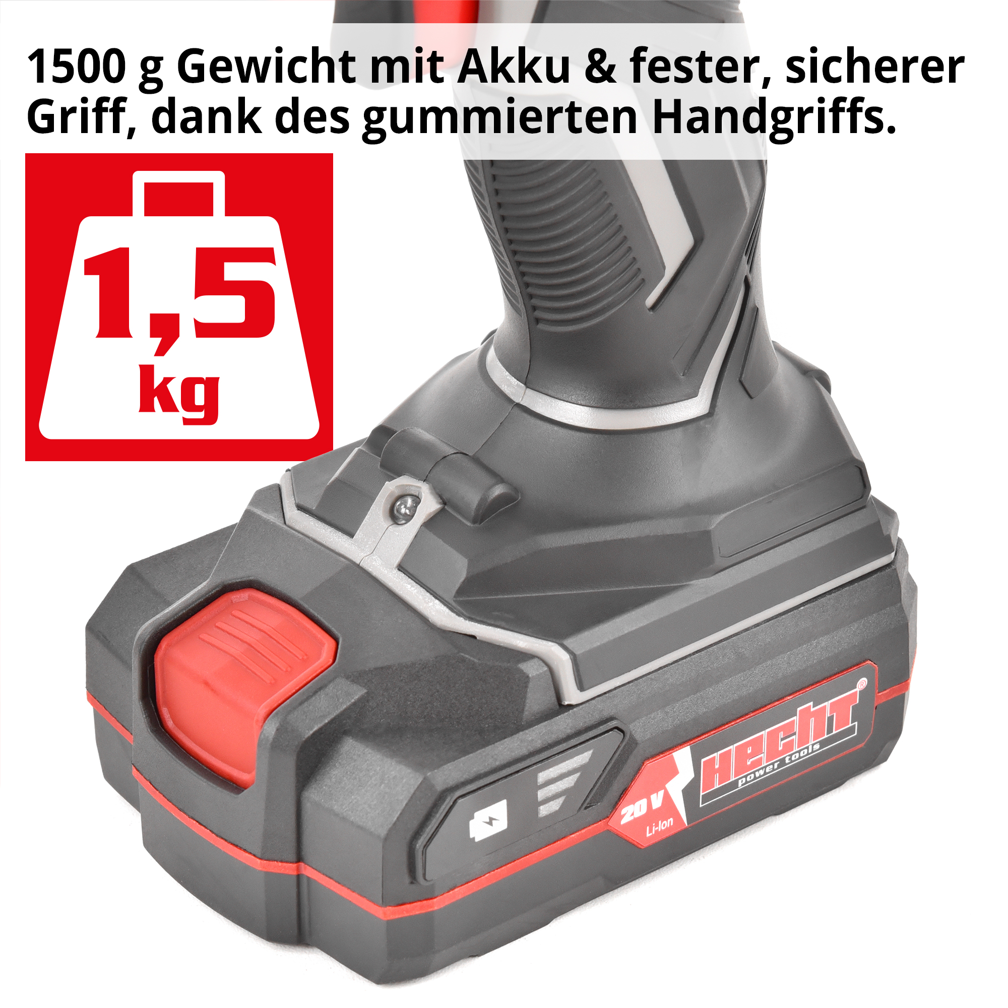 HECHT 1248 Akkuschrauber; 1500 g Gewicht mit Akku & fester, sicherer griff, dank des gummierten Handgriffs