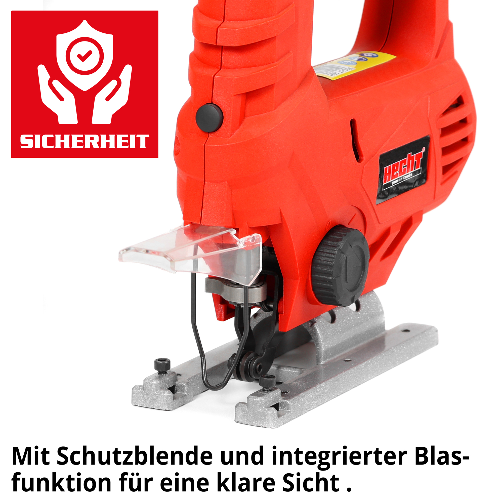 Hecht 1561 Stichsäge mit Schutzblende und integrierter Blasfunktion für eine klare Sicht