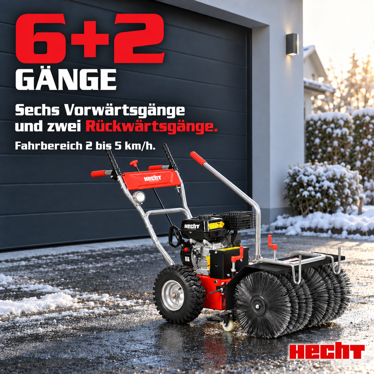 HECHT Benzin-Kehrmaschine mit 6 Vorwärts- und 2 Rückwärtsgängen (Dieses Bild wurde mit Hilfe von KI generiert.)