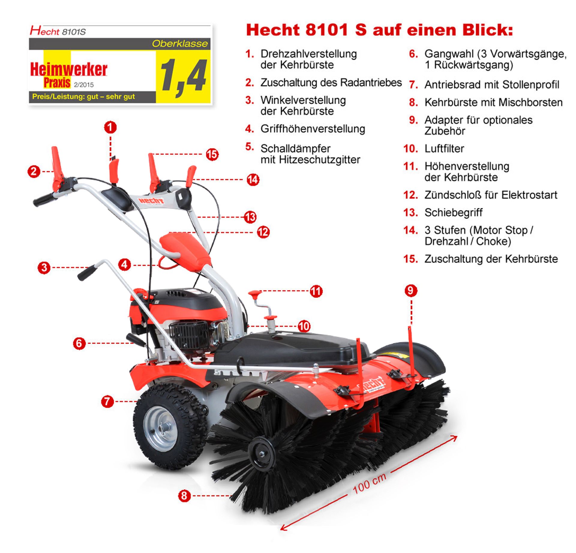 HECHT Benzin Kehrmaschine 8101 S Set 1 Kehrmaschine mit ausgezeichnetem Preisleistung Verhältnis 