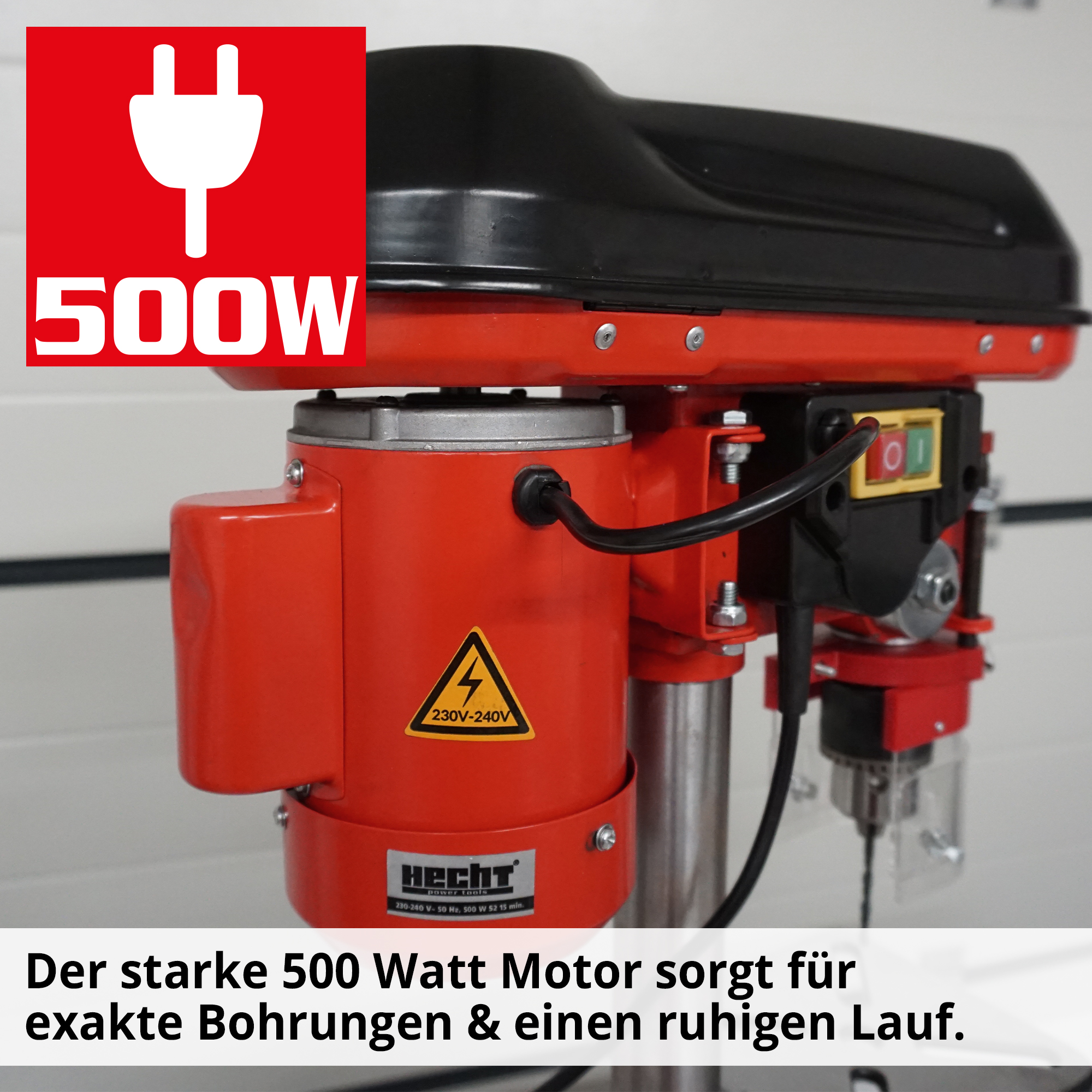 Motor 500 Watt Standbohrmaschine leistungsstark Elektroantrieb HECHT 1055 Detail (Dieses Bild wurde mit Hilfe von KI generiert.)