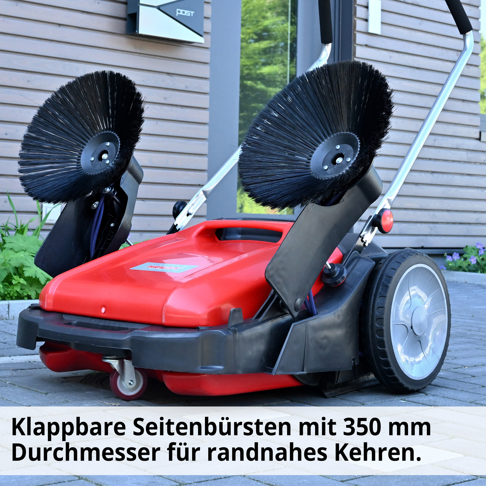 HECHT 8105 Handkehrmaschine; Klappabre Seitenbürsten mit 350 mm Durchmesser für randnahes Kehren