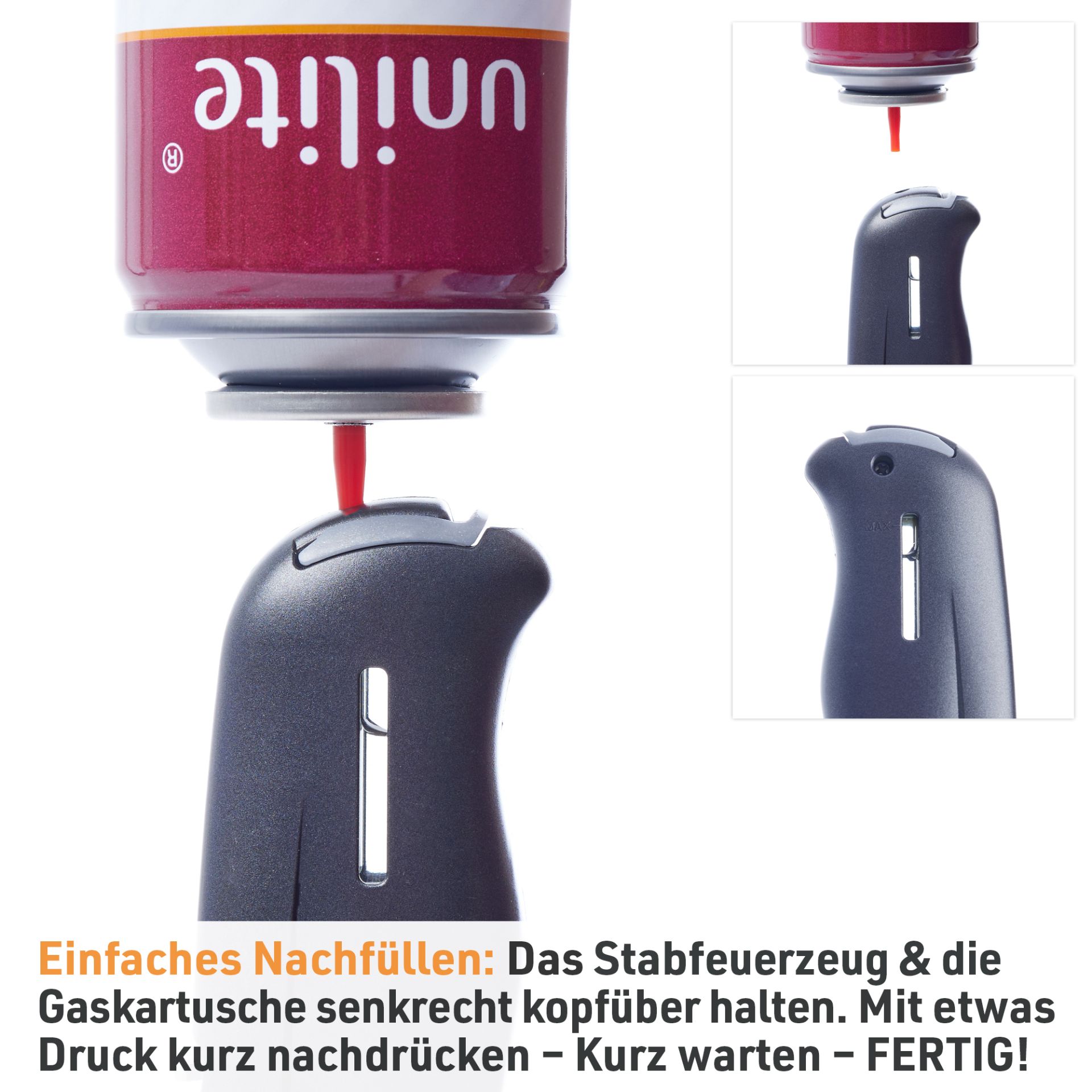 Unilite Stabfeuerzeug Milano; Einfaches Nachfüllen
