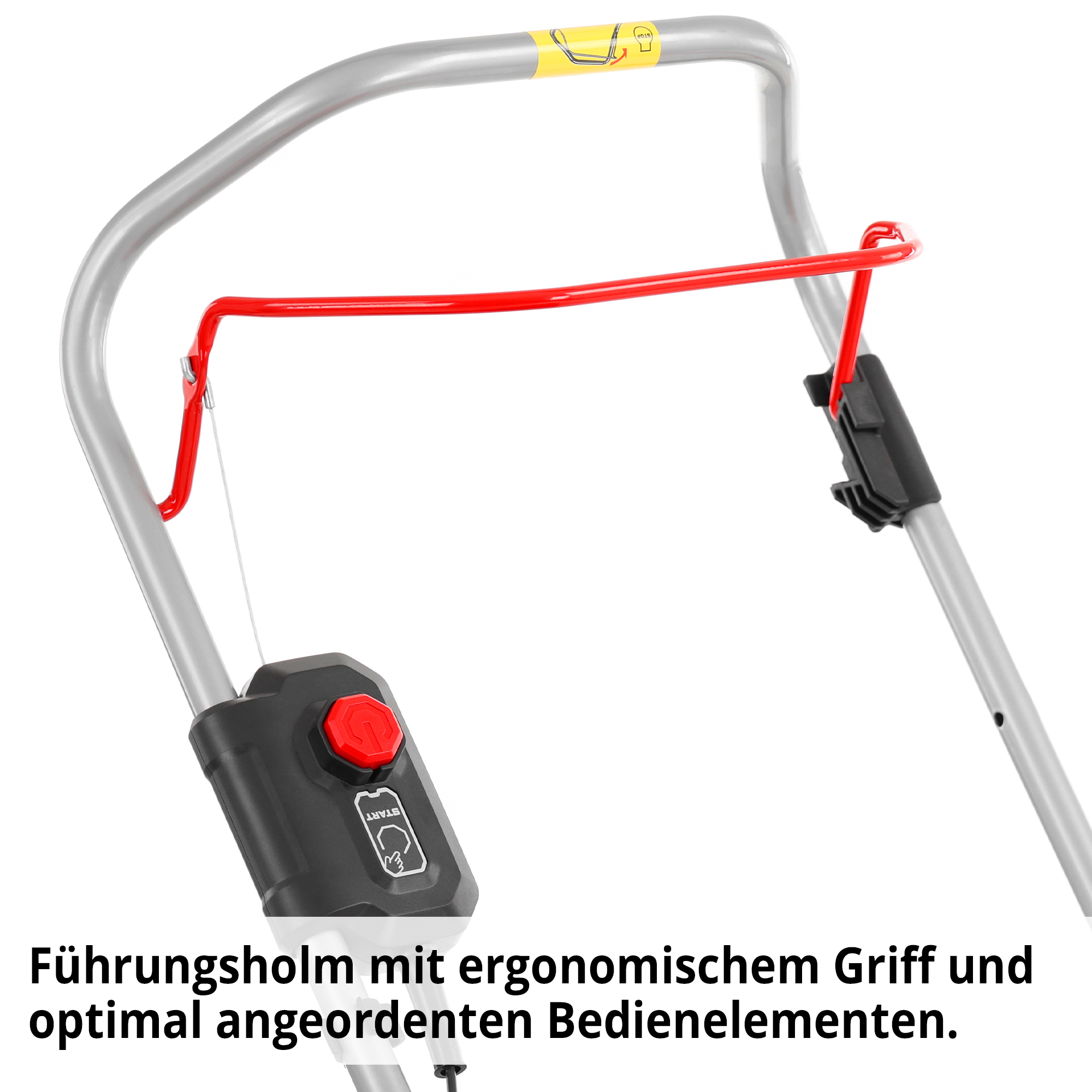Hecht Akku-Rasenmäher mit Bedienelementen und ergonomischen Griff am Führungsholm für bequemes arbeiten 